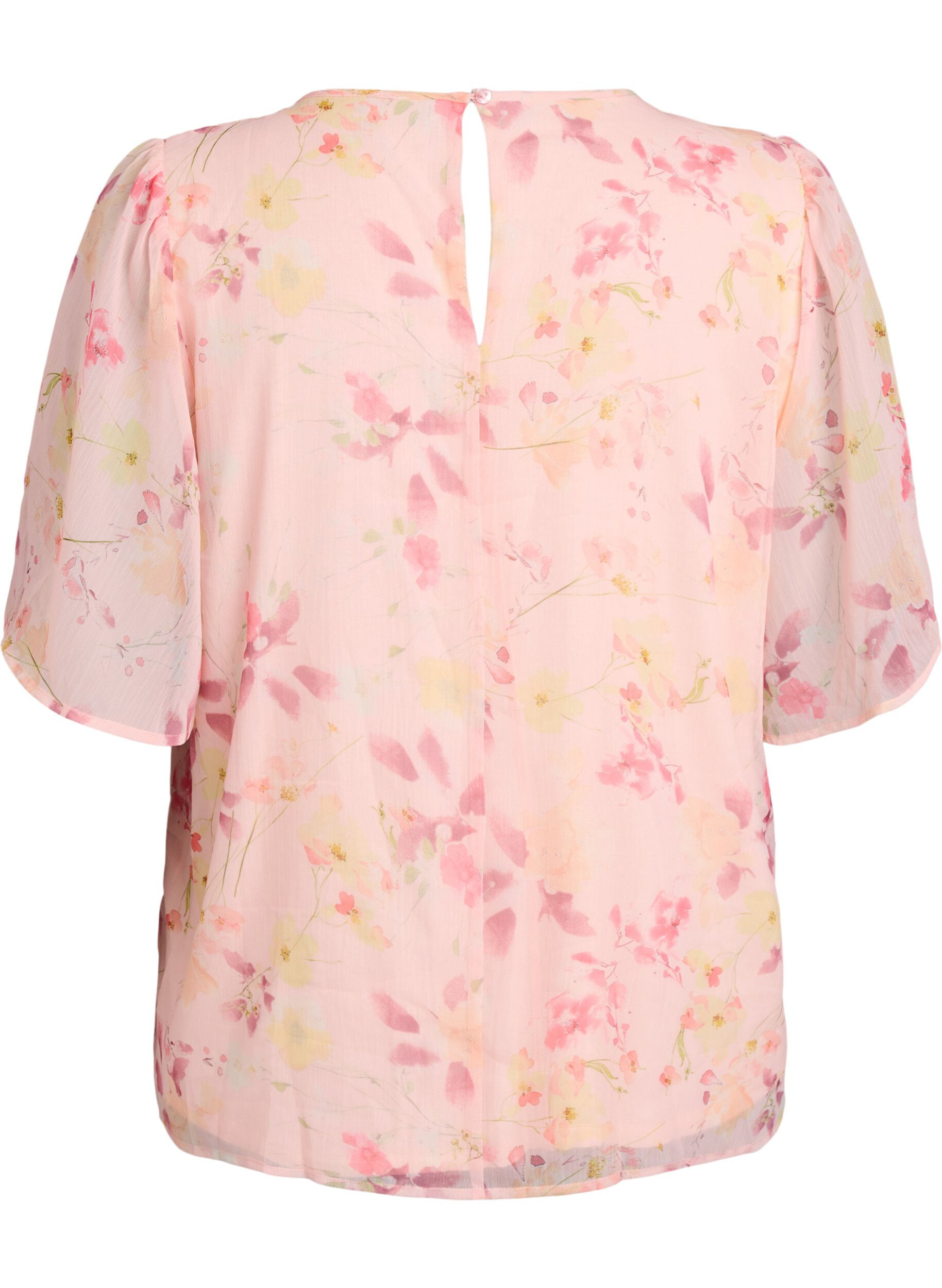 Zizzi Blouse &agrave; imprim&eacute; floral et manches vaporeuses, Orange clair, Packshot image number 1