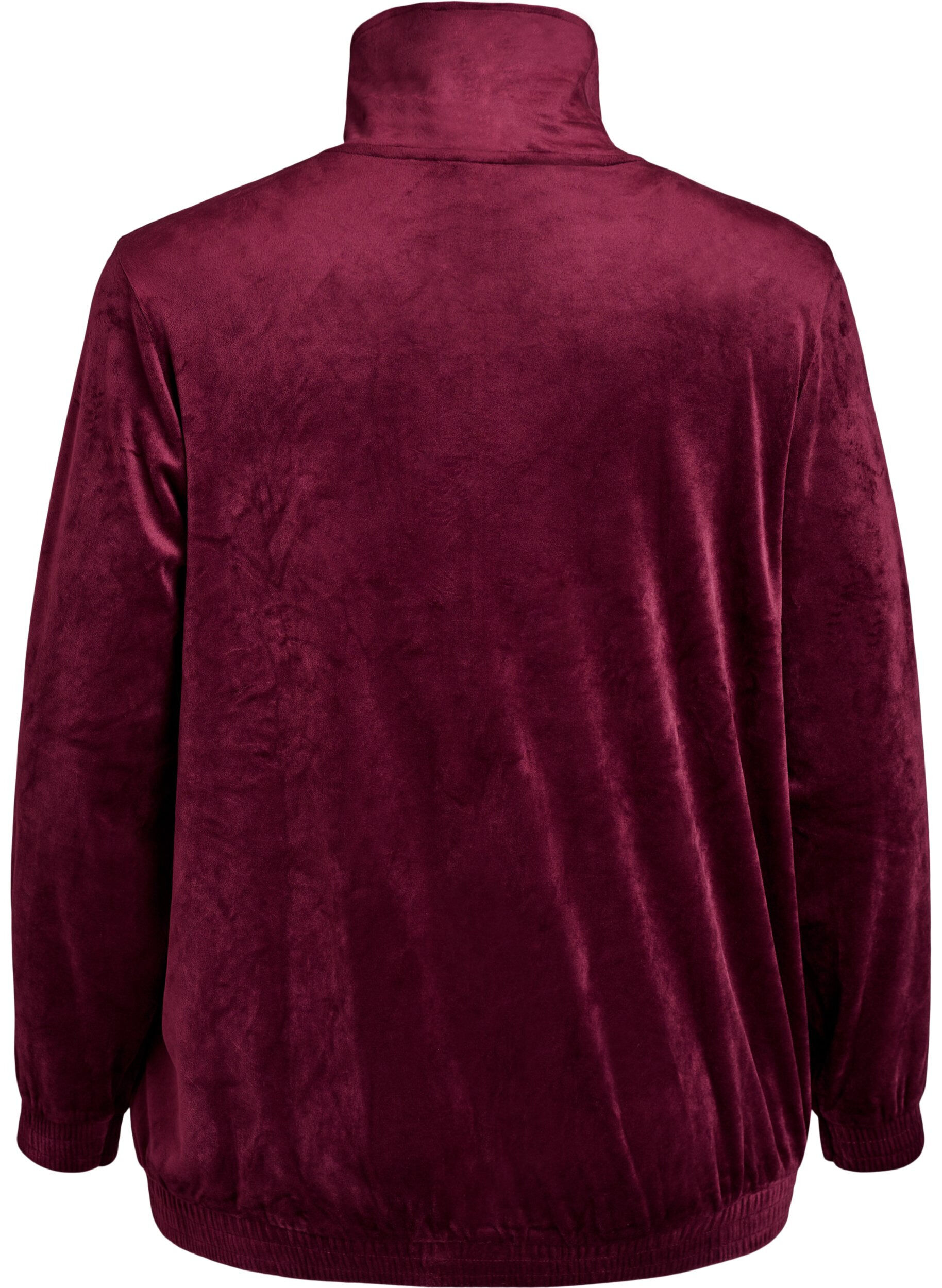 Zizzi Cardigan aus Velours mit Rei&szlig;verschluss und hohem Kragen, Dunkles Bordeaux, Packshot image number 1
