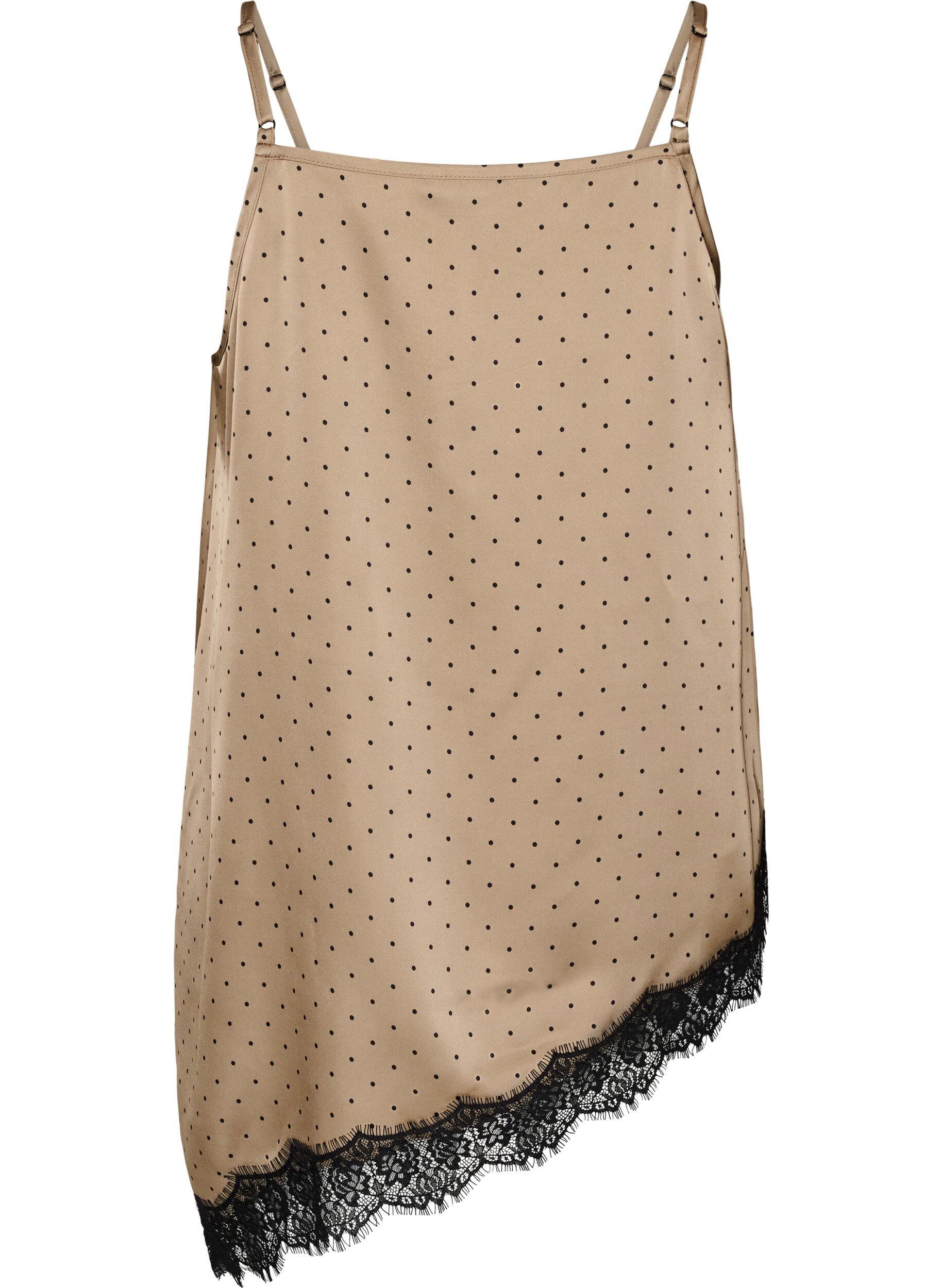 ZizziTop &agrave; fines bretelles avec dentelle et ourlet asym&eacute;trique, Beige, Packshot image number 1