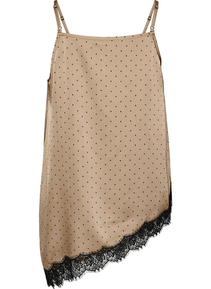 Top &agrave; fines bretelles avec dentelle et ourlet asym&eacute;trique, Beige, Packshot image number 1