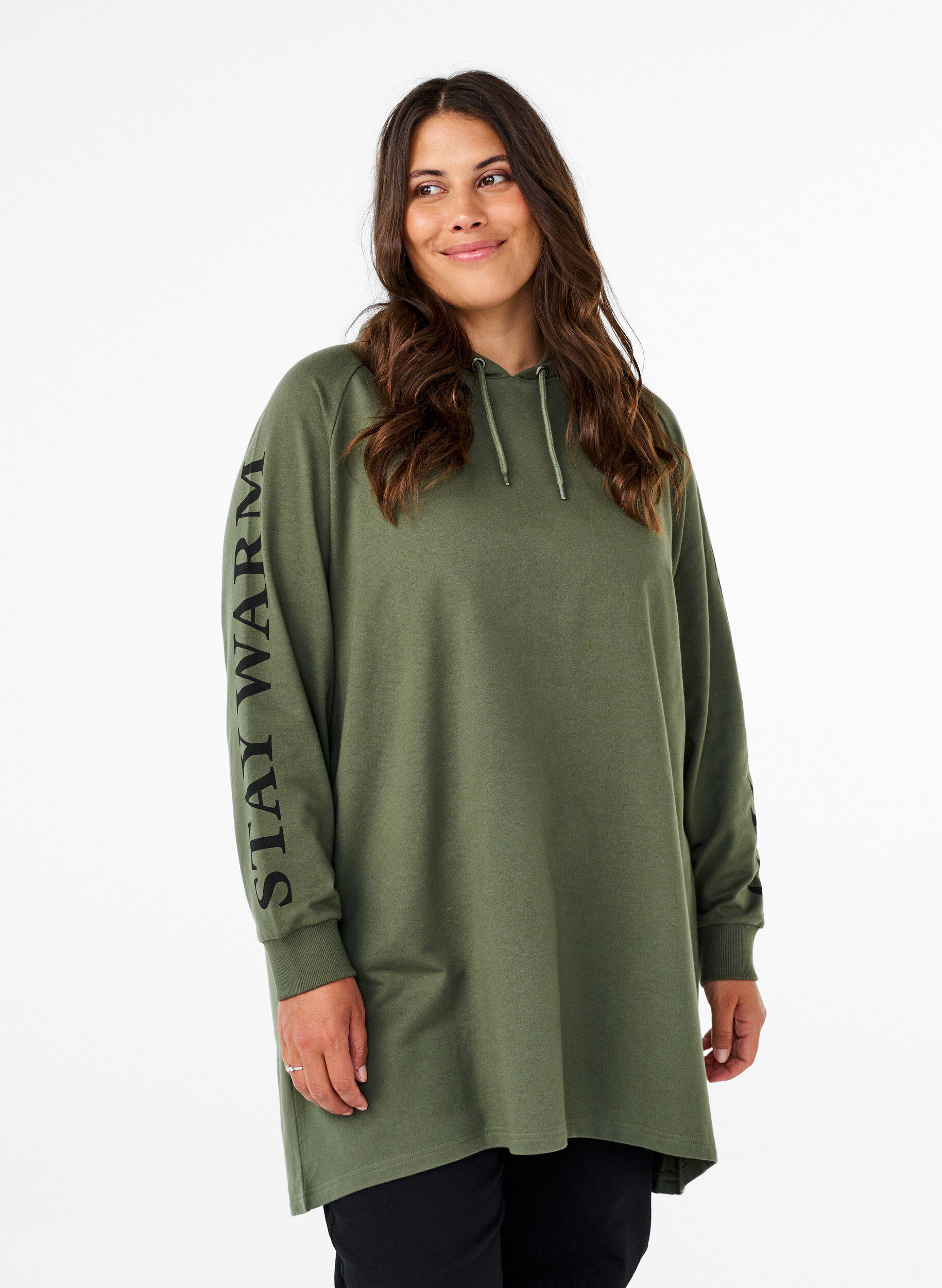 Zizzi Oversize-Sweatshirt mit Print an den &Auml;rmeln, Thyme w. Black, Model image number 0