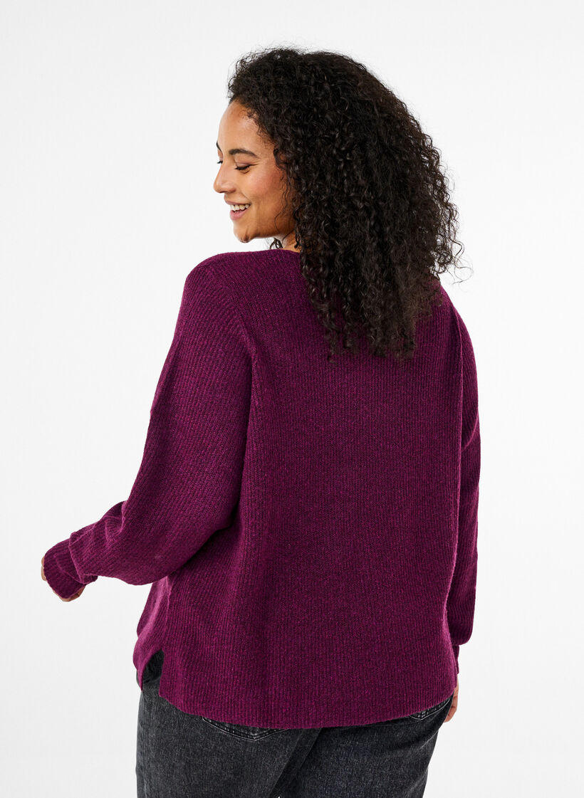 Strickbluse mit V-Ausschnitt und langen Ärmeln, Potent P. Black Mel., Model image number 1