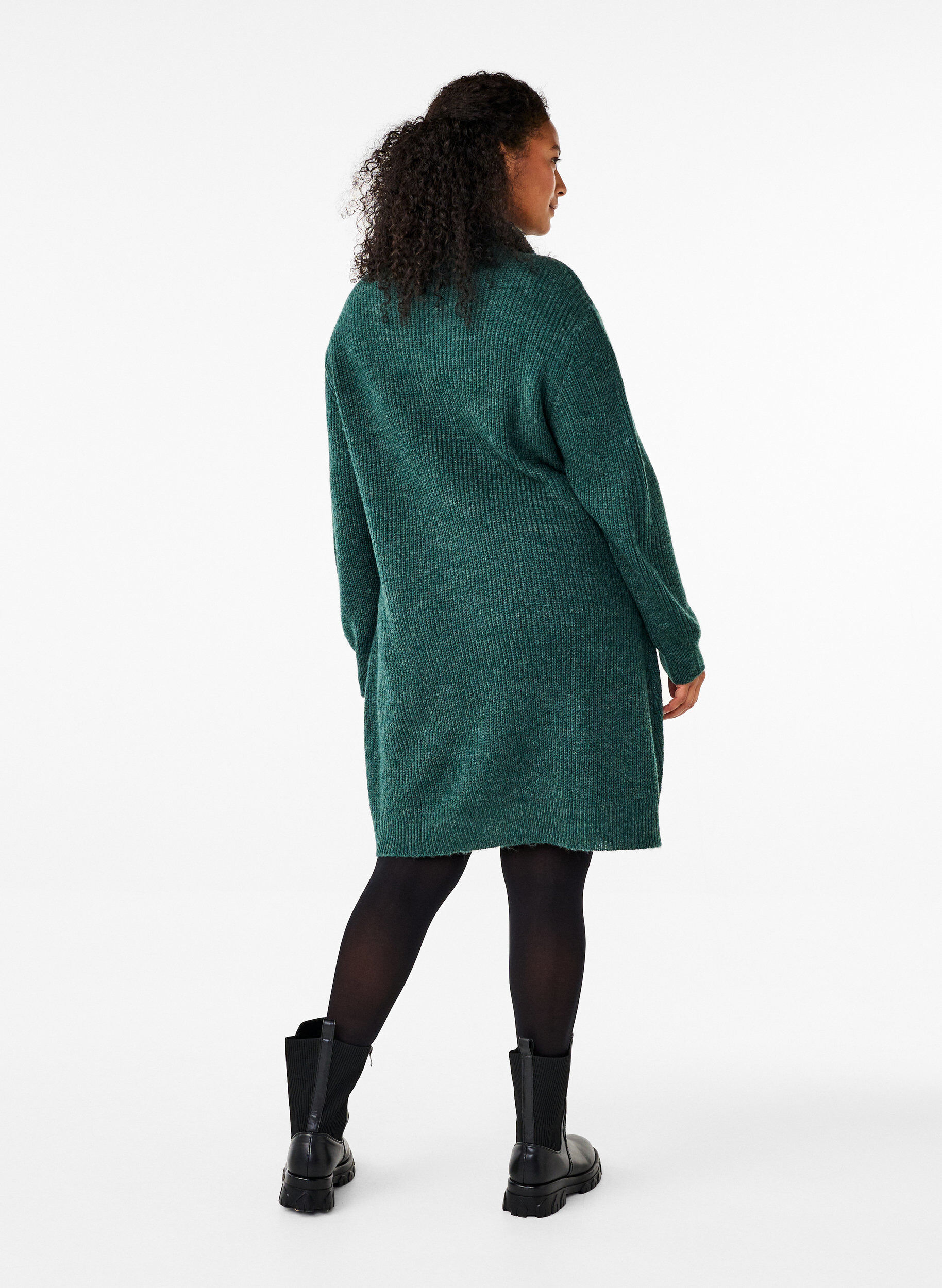 Zizzi Flash - Strickkleid mit hohem Kragen, Sea Moss Mel., Model image number 1