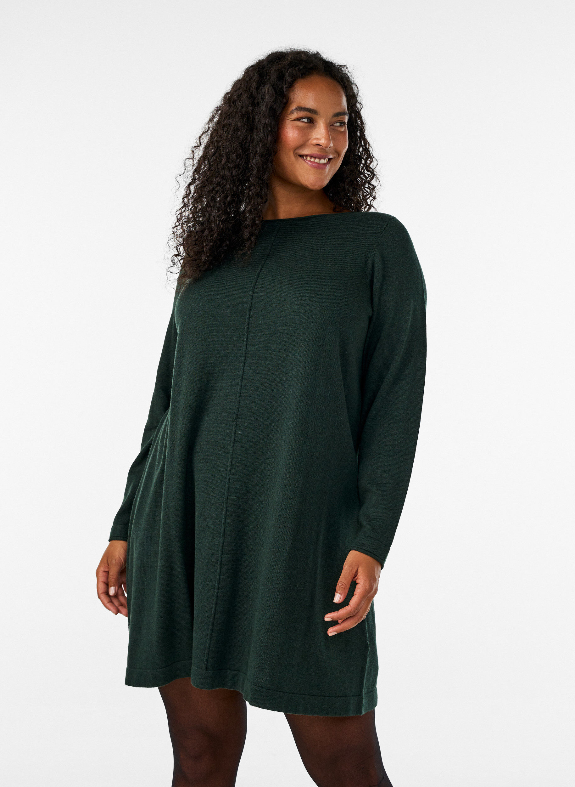 Robes tricot&eacute;es en m&eacute;lange coton-viscose, Vert, Model