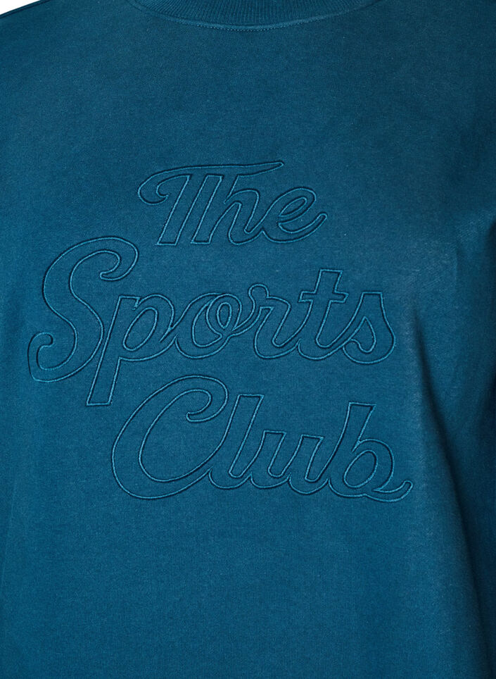Langes Sweatshirt mit Stehkragen und gesticktem Text, Blau, Packshot image number 2