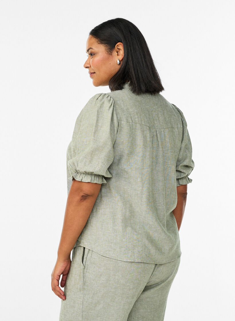 Blouse en lin et viscose avec manches 1/2, Vert, Model image number 2