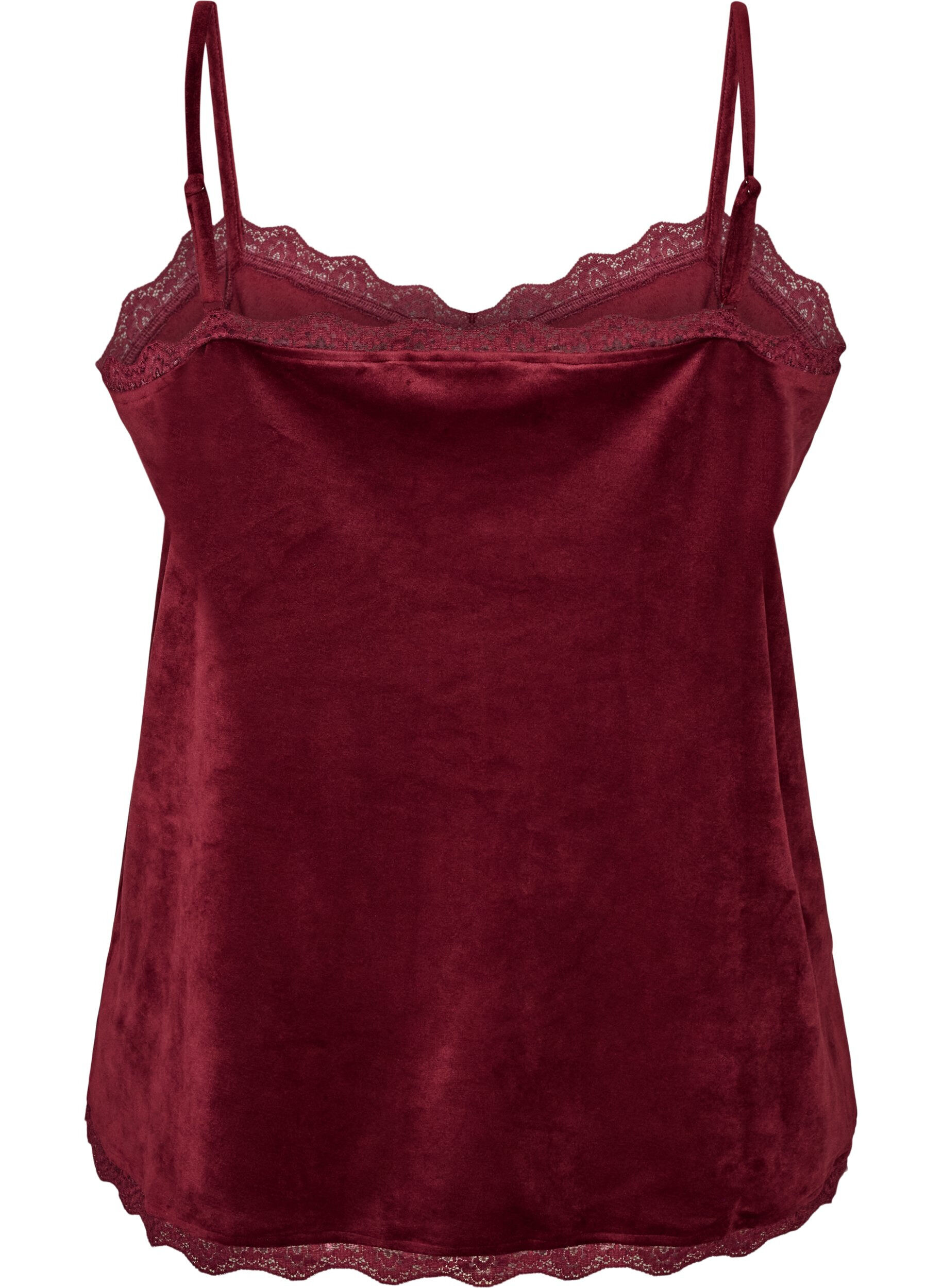 ZizziTop en velours avec bordure en dentelle, Bordeaux, Packshot image number 1