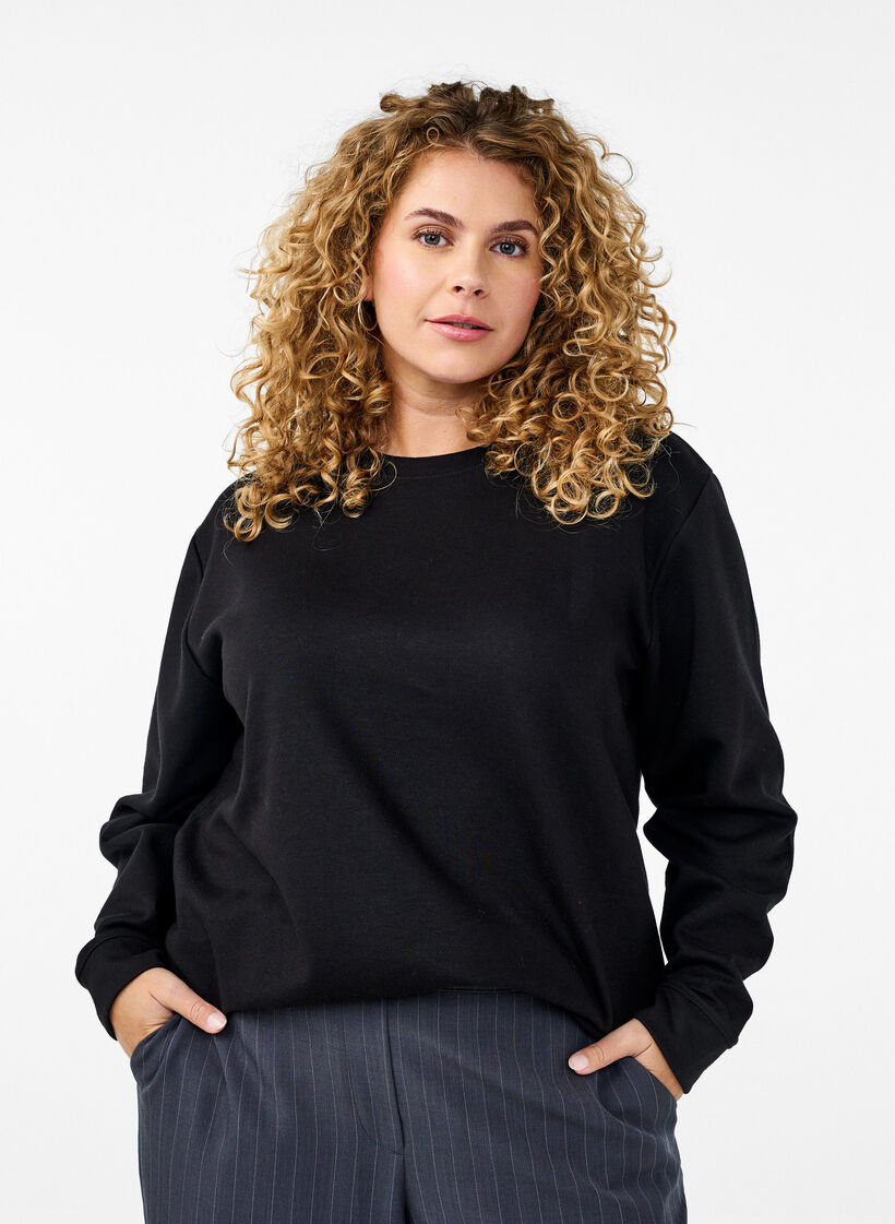 Sweatshirt mit Rundhalsausschnitt, Schwarz, Model image number 0