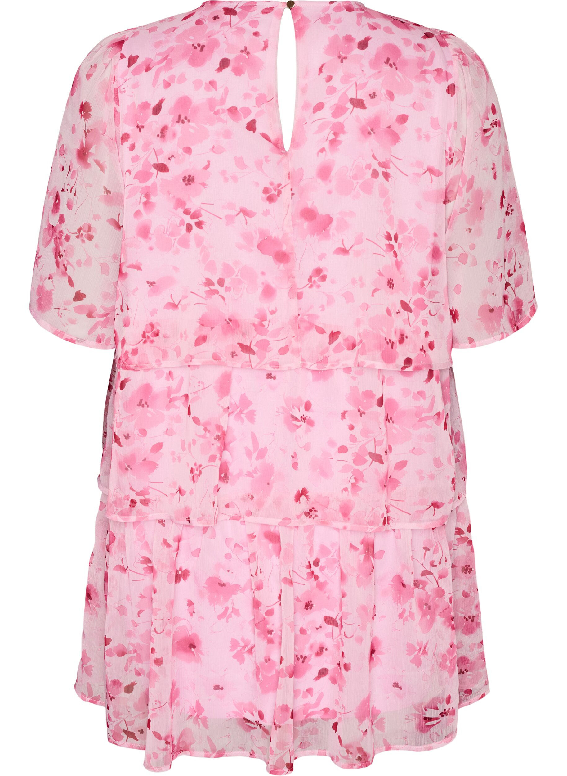 ZizziRobe courte effet mousseline &agrave; imprim&eacute; floral et volants &eacute;tag&eacute;s, Rose, Packshot image number 1