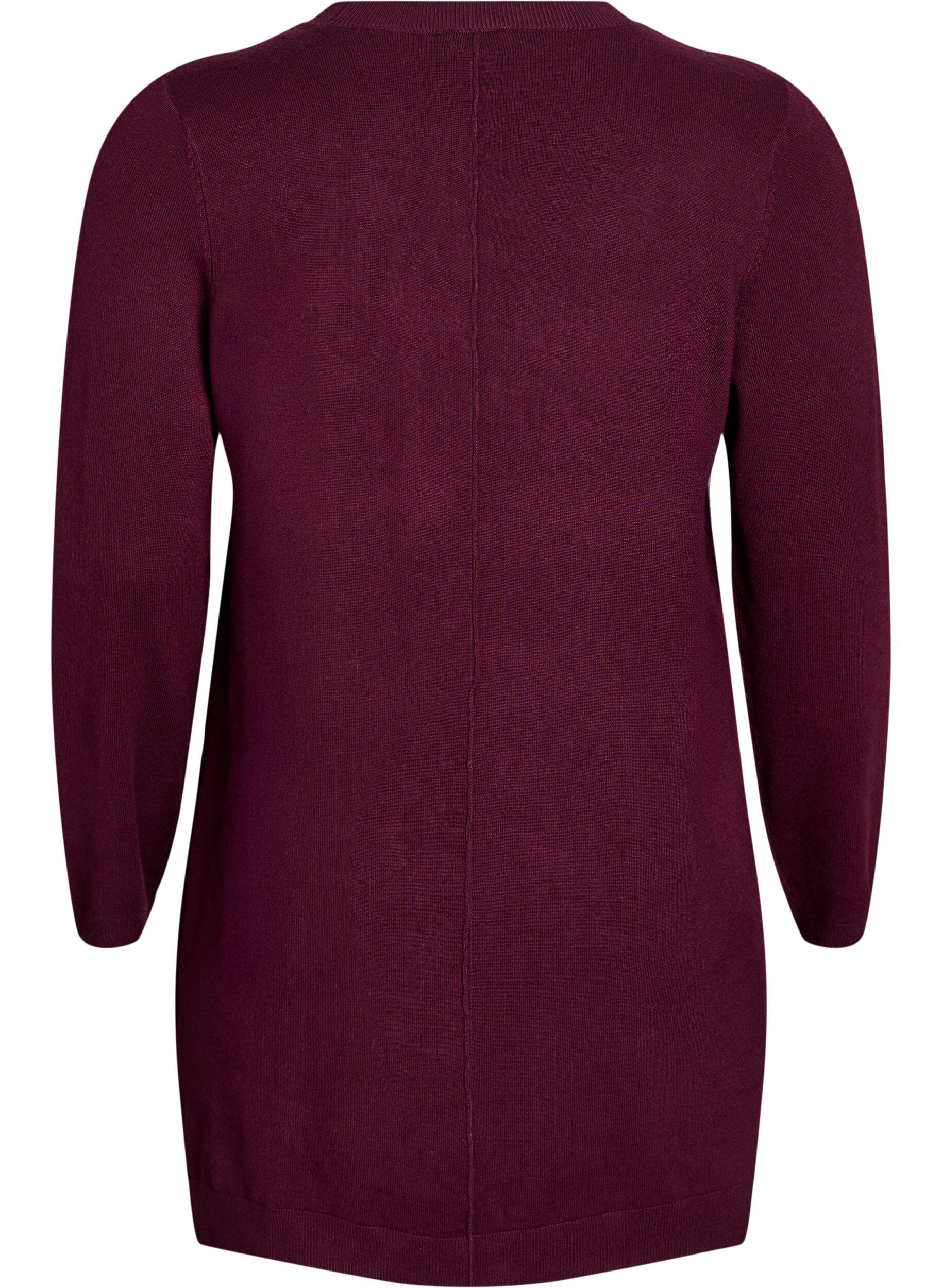 ZizziLong cardigan tricot&eacute; en m&eacute;lange de viscose, Bordeaux, Packshot image number 1