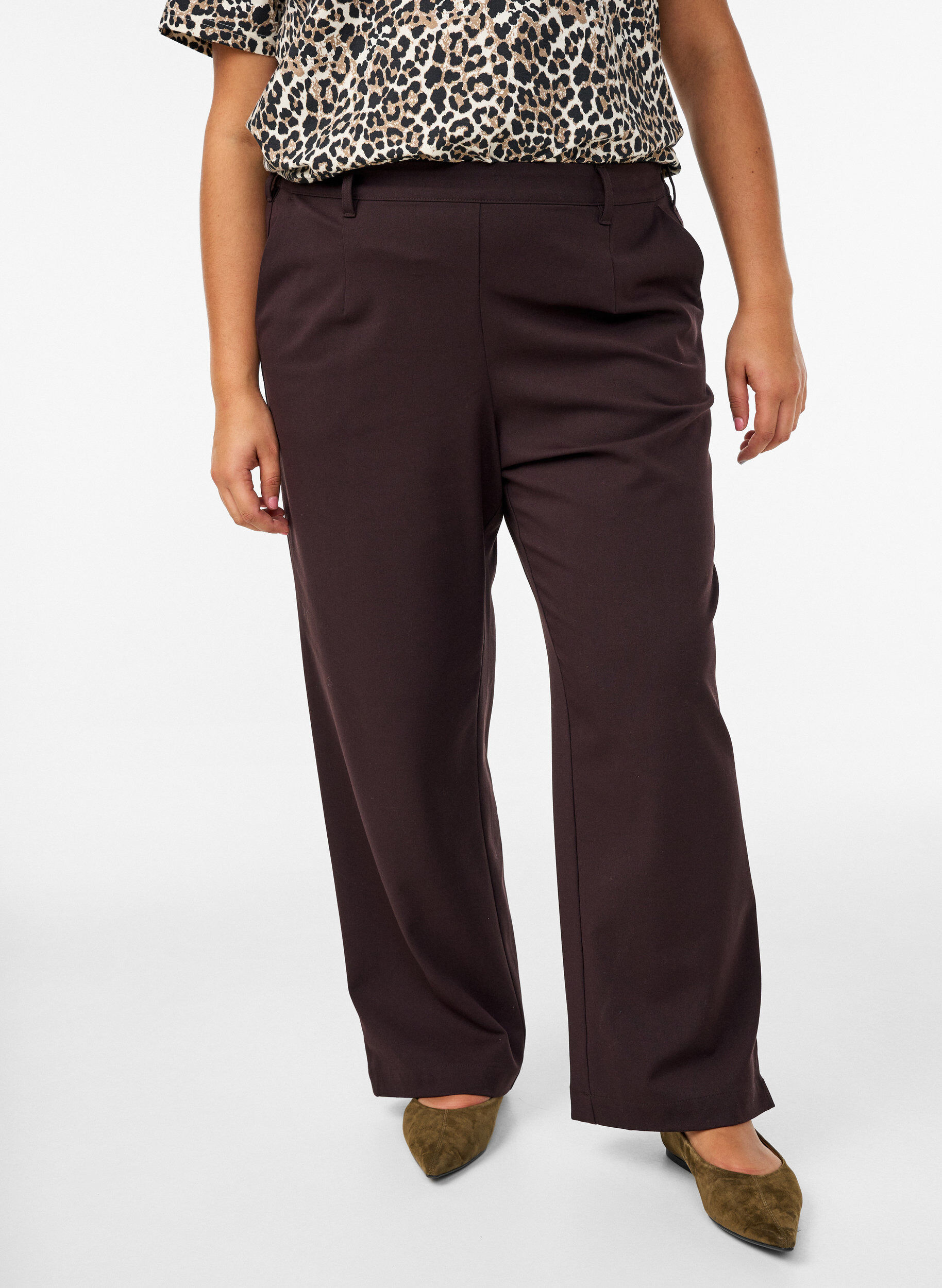 Zizzi Hose mit hoher Taille und elastischem Bund hinten, Braun, Model image number 2