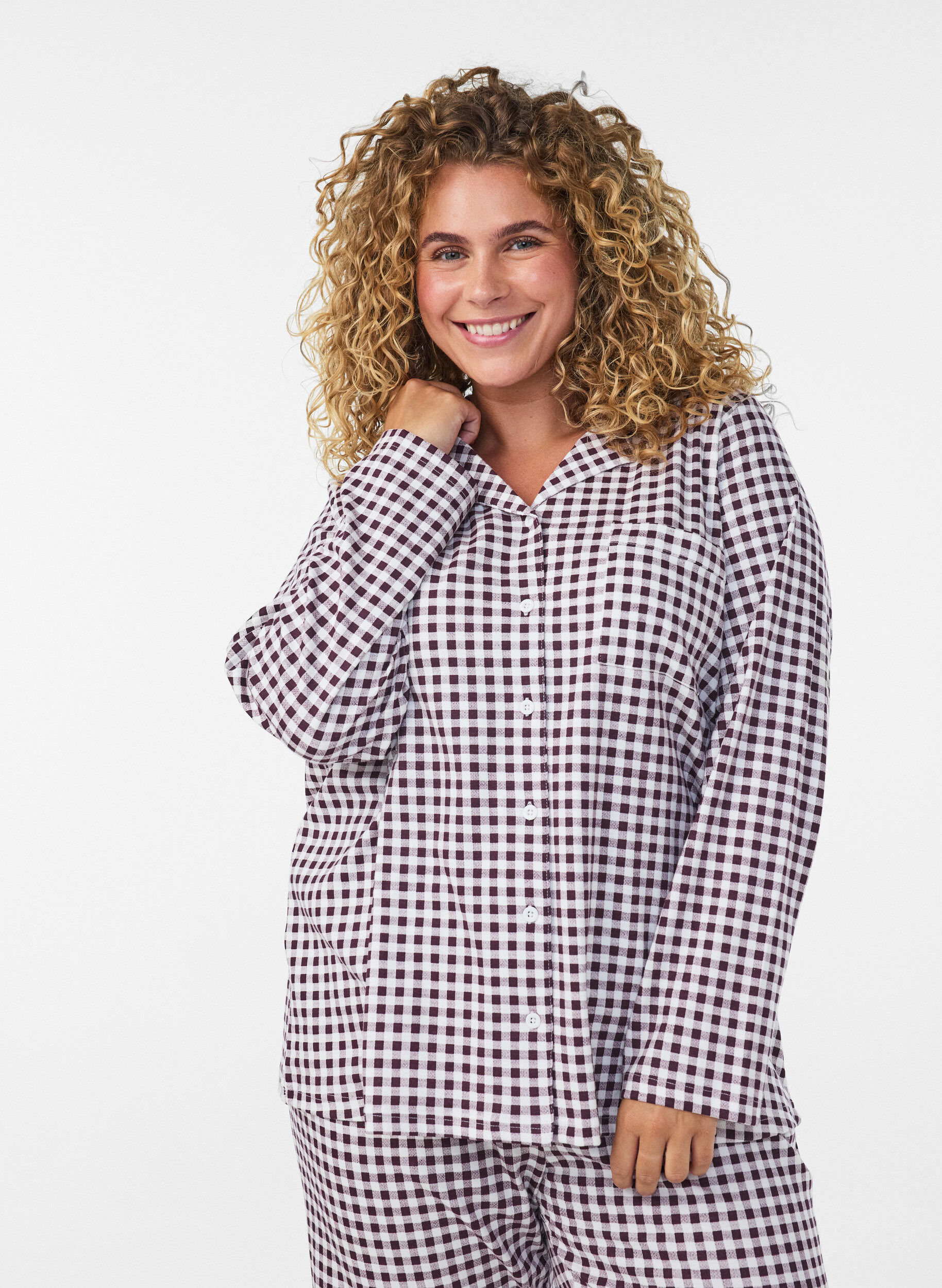 ZizziChemise de pyjama en coton avec poche poitrine, Bordeaux, Model image number 0