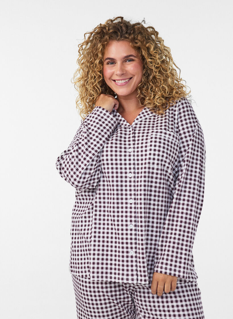 Chemise de pyjama en coton avec poche poitrine, Bordeaux, Model image number 0