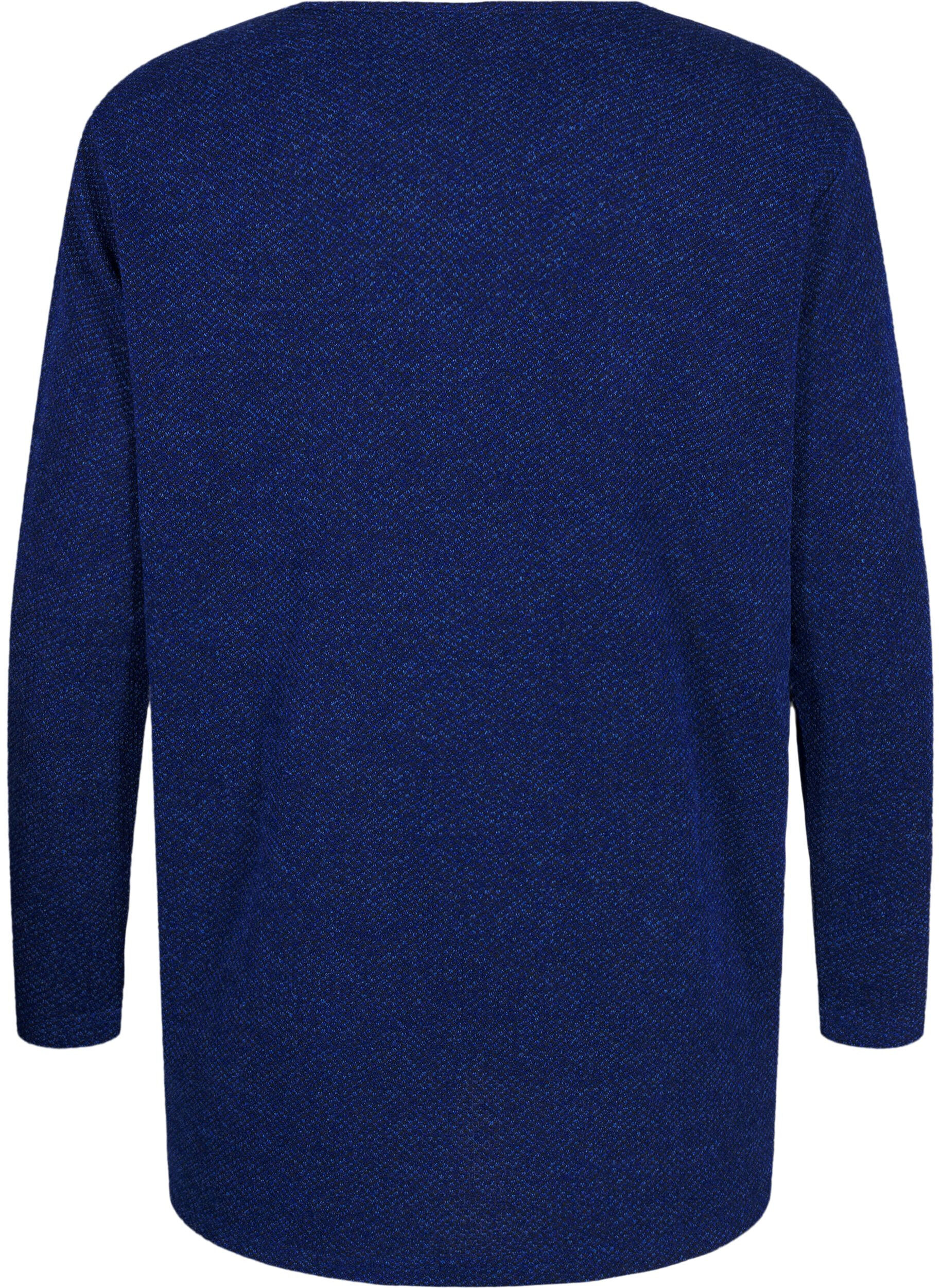 Zizzi Melange Bluse mit rund um den Neck und langen &Auml;rmel, Sodalite Blue, Packshot image number 1