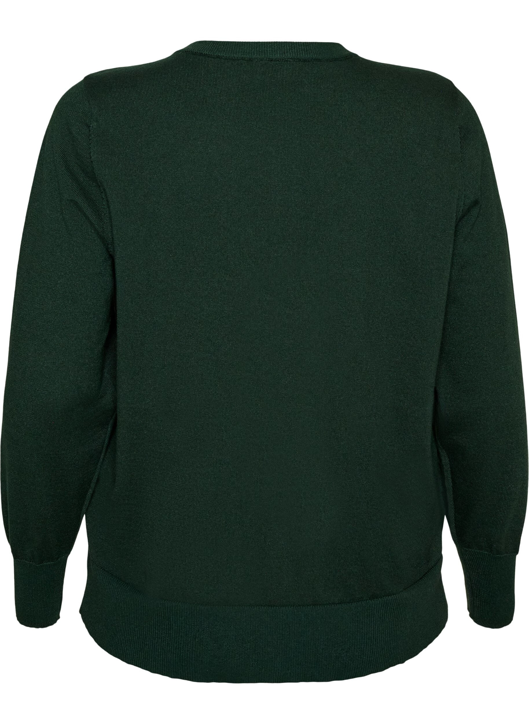 ZizziCardigan en maille fine avec col rond, Vert fonc&eacute;, Packshot image number 1