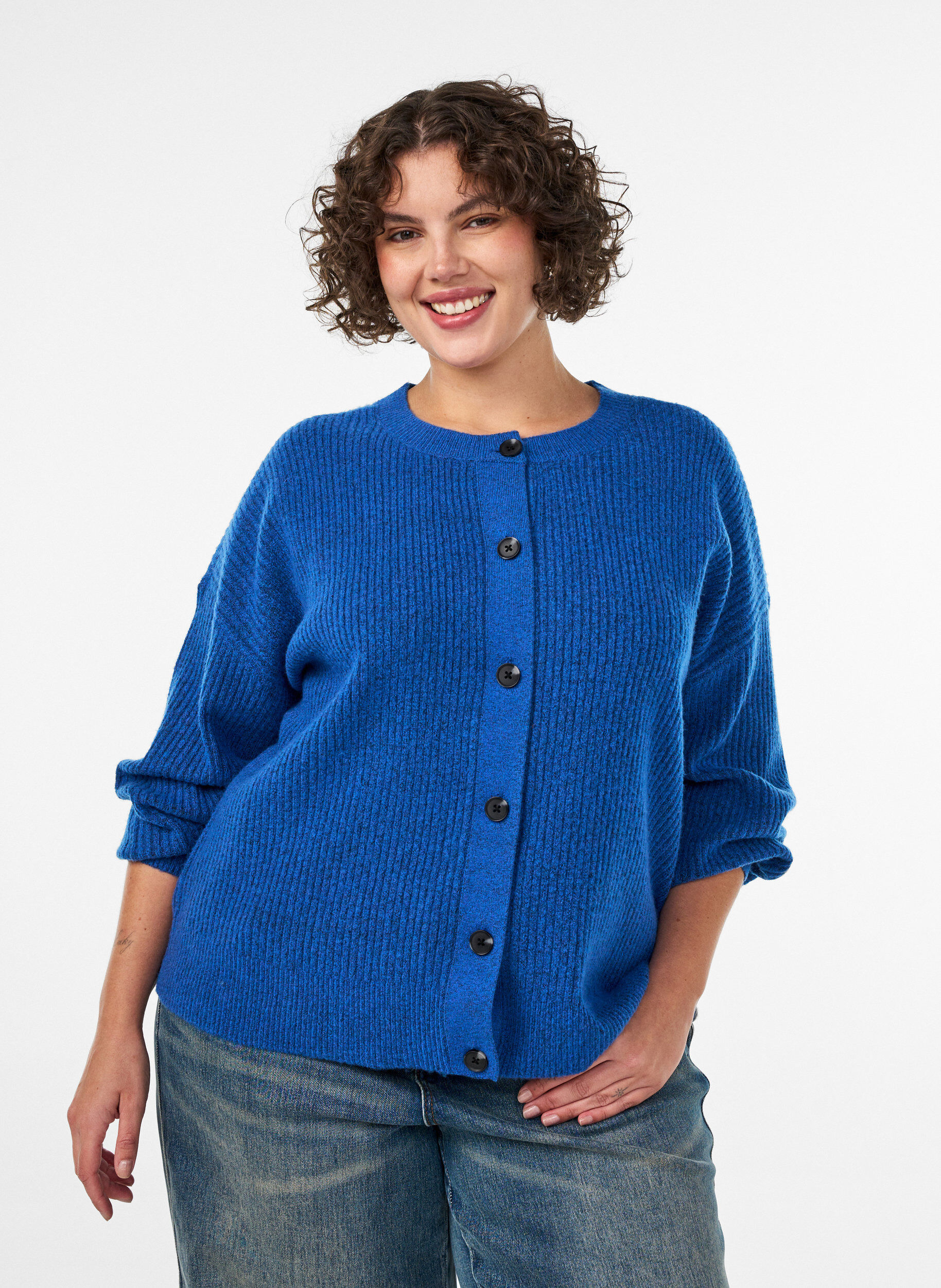 ZizziRippenstrick Strickjacke mit Kn&ouml;pfen, Blau, Model image number 0