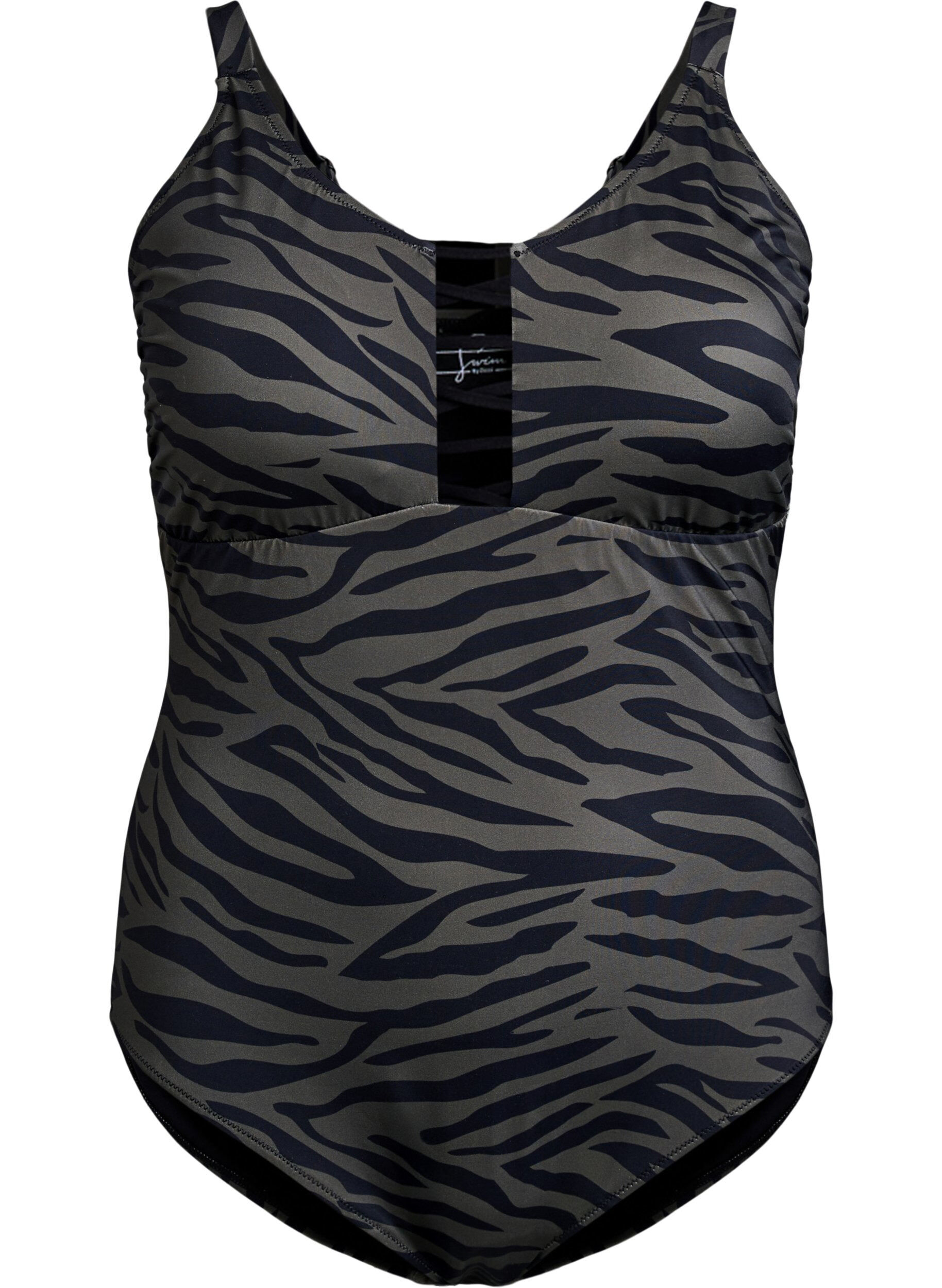 Zizzi Maillot de bain imprim&eacute; animalier avec liens &agrave; nouer, Vert fonc&eacute;, Packshot image number 0