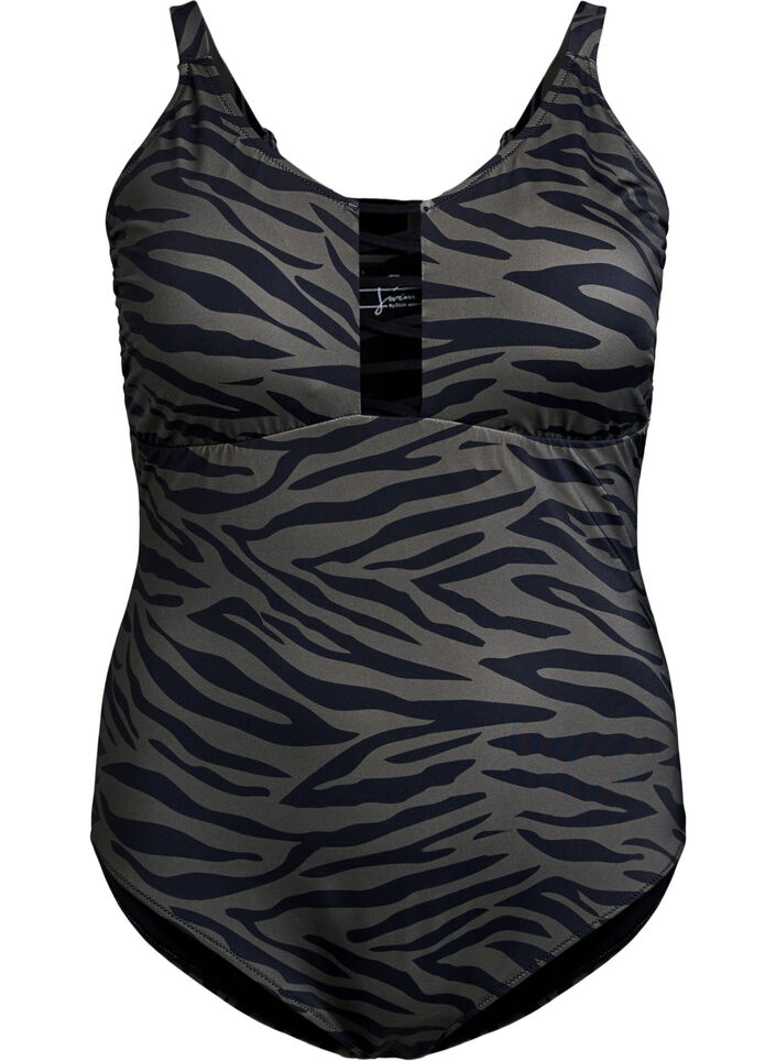 Maillot de bain imprimé animalier avec liens à nouer, Vert foncé, Packshot image number 0