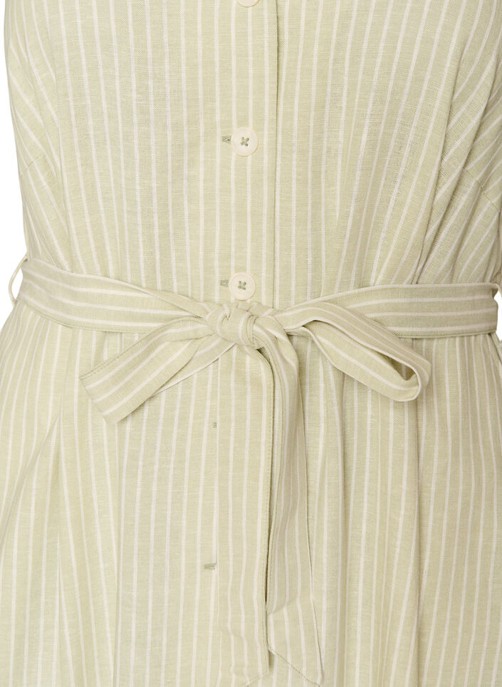 Robe midi sans manches &agrave; rayures en lin et viscose, Vert clair, Packshot image number 2