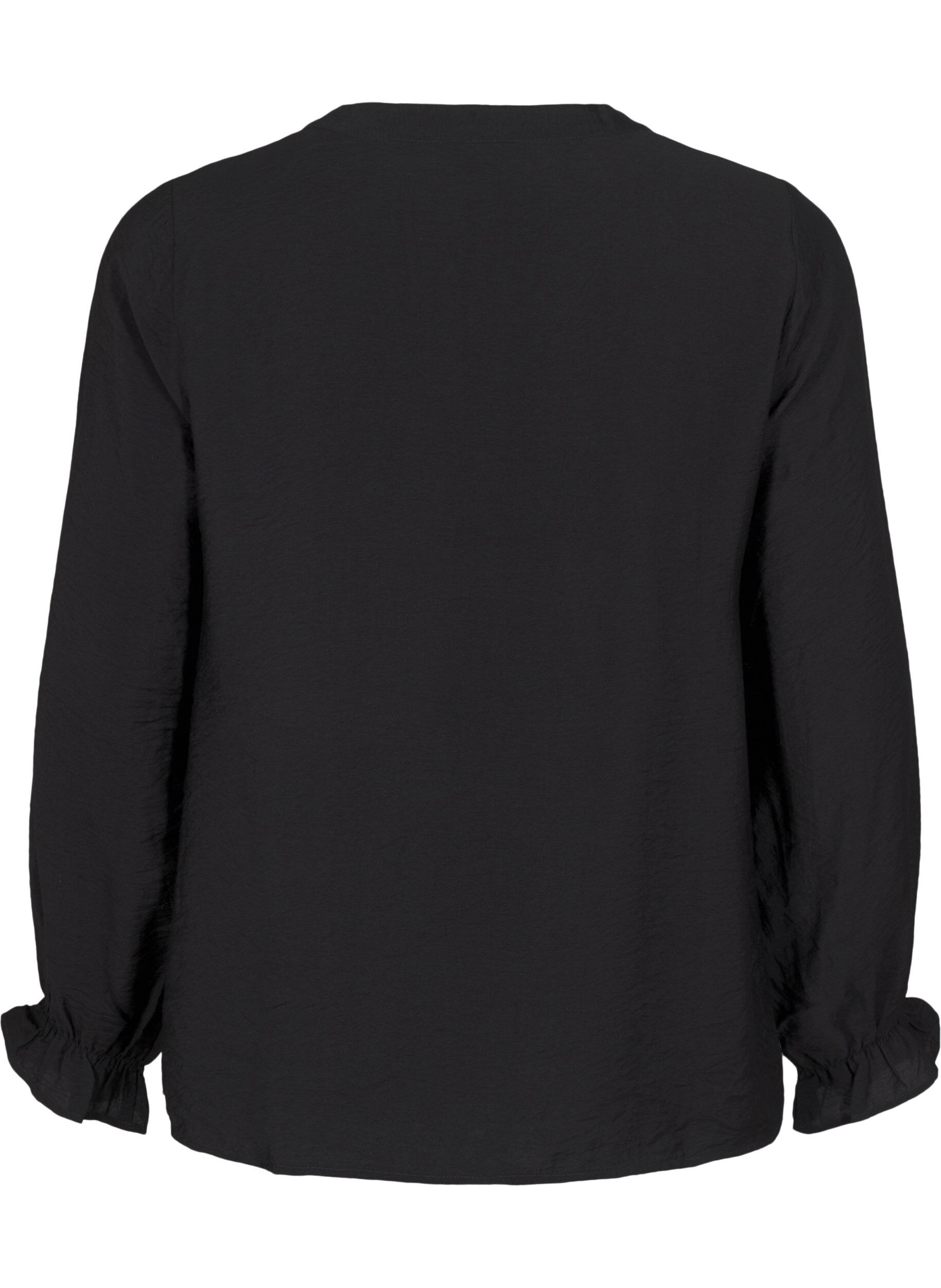 Zizzi Lang&auml;rmlige Bluse mit V-Ausschnitt, Black, Packshot image number 1