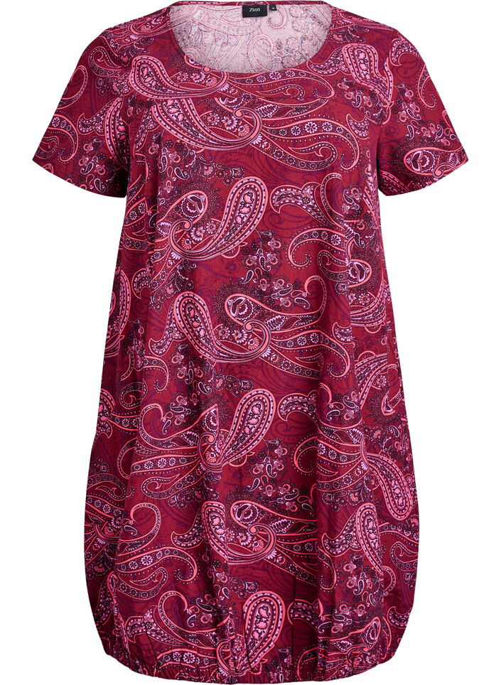Robe en coton à manches courtes avec imprimé, Bordeaux, Packshot image number 0