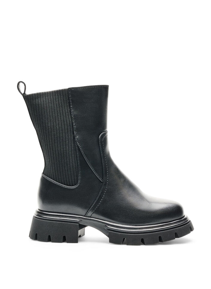 Chelsea-Boot mit klobiger Sohle und gerippten Eins&auml;tzen, Schwarz, Packshot image number 0