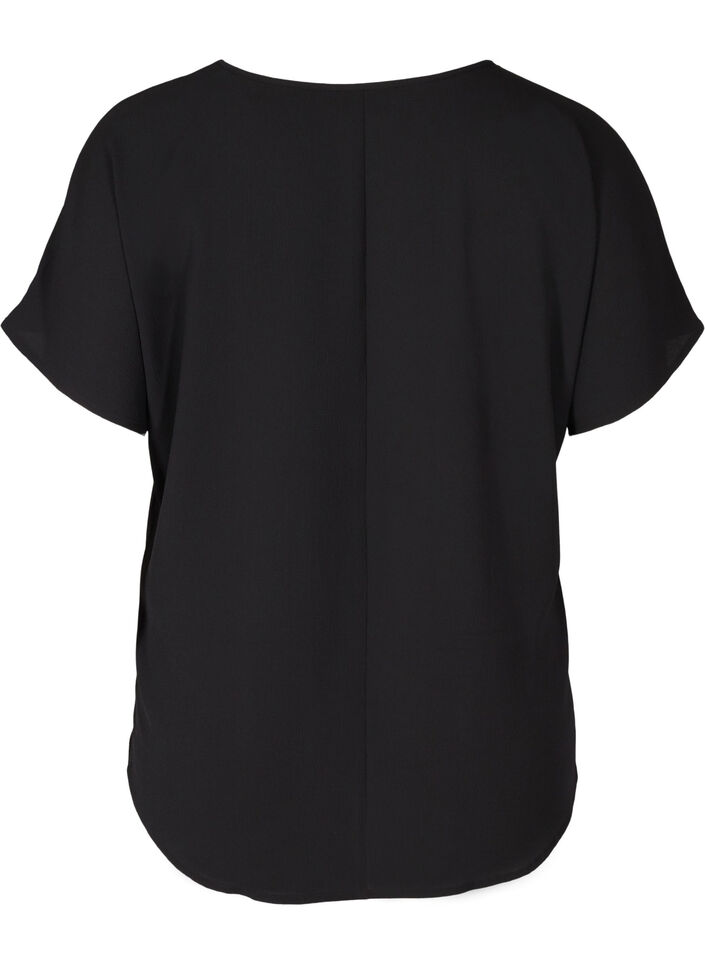 Bluse mit kurzen &Auml;rmeln und Rundhalsausschnitt, Schwarz, Packshot image number 1