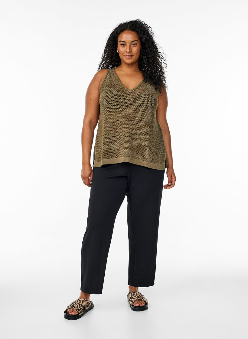 FLASH - Haut tricoté sans manches avec col en V, Vert Kaki, Model image number 1