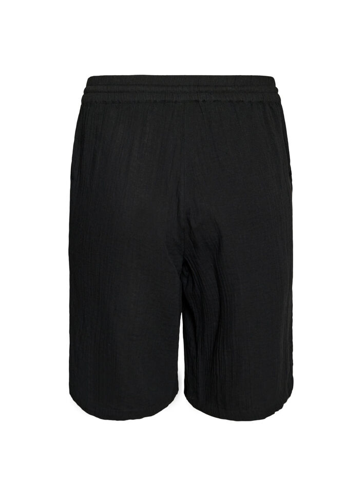 Lockere Shorts aus Baumwollmusselin mit hoher Taille, Schwarz, Packshot image number 1