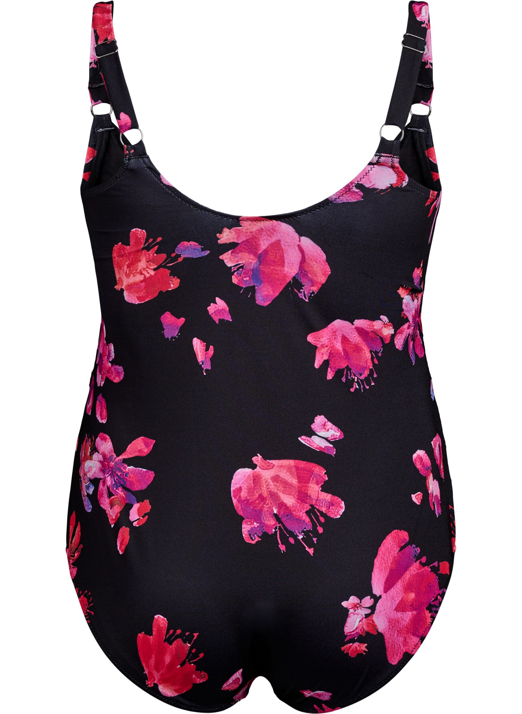 Zizzi Badeanzug mit Wickeloptik und Raffung, Schwarz, Packshot image number 1