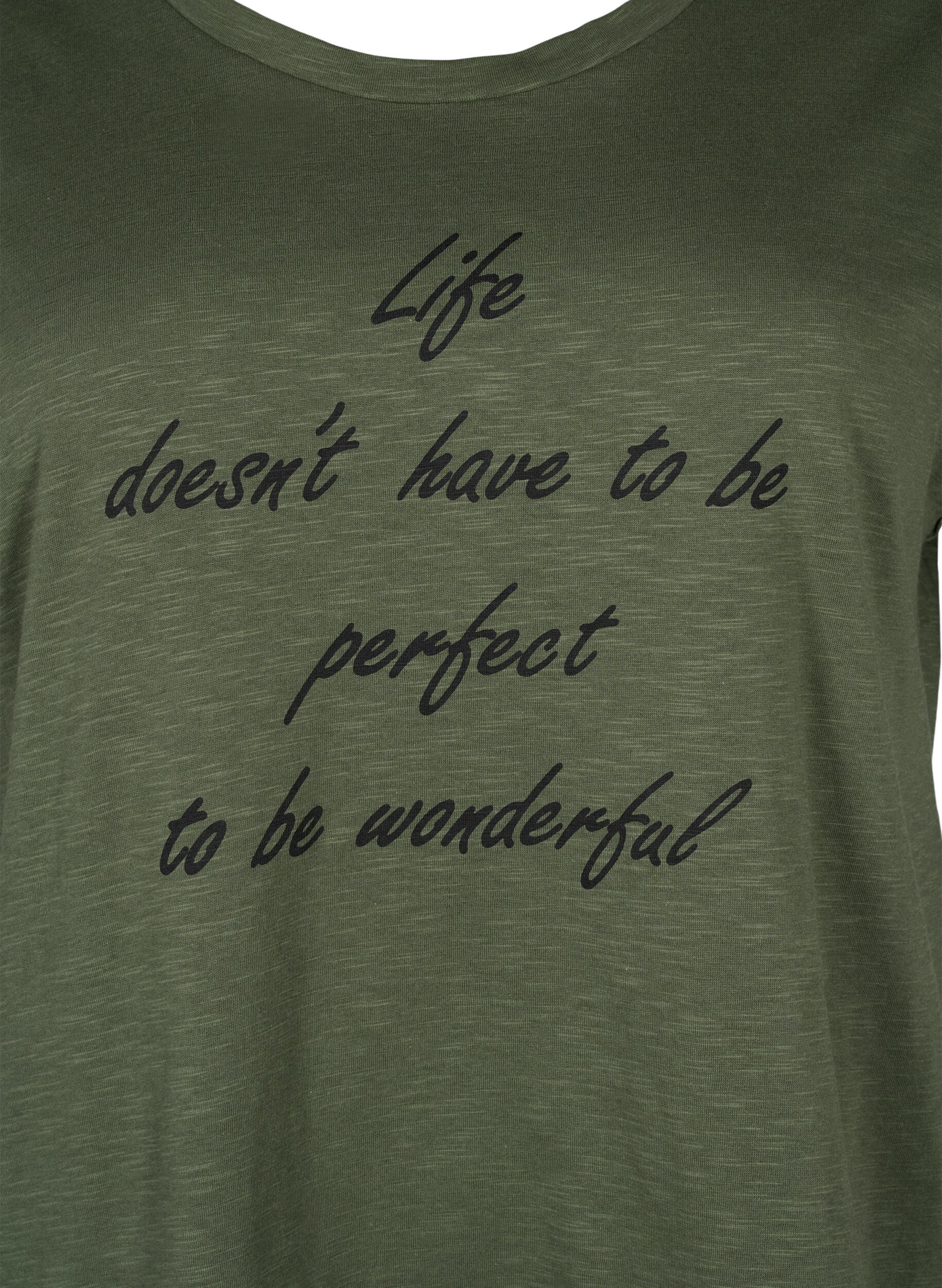 Zizzi T-shirt imprim&eacute; en coton biologique, Thyme w. Black Print, Packshot image number 2