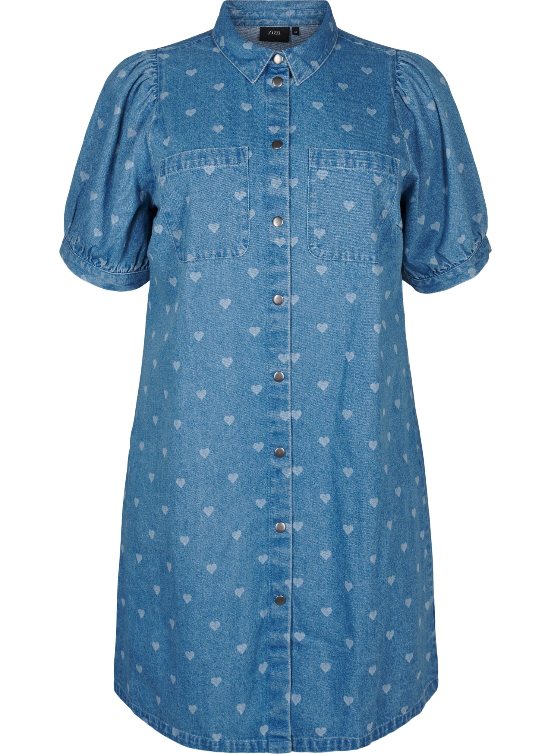 Zizzi Robe en jean &agrave; manches courtes avec imprim&eacute; c&oelig;ur, L. Blue D. w. Heart, Packshot image number 0