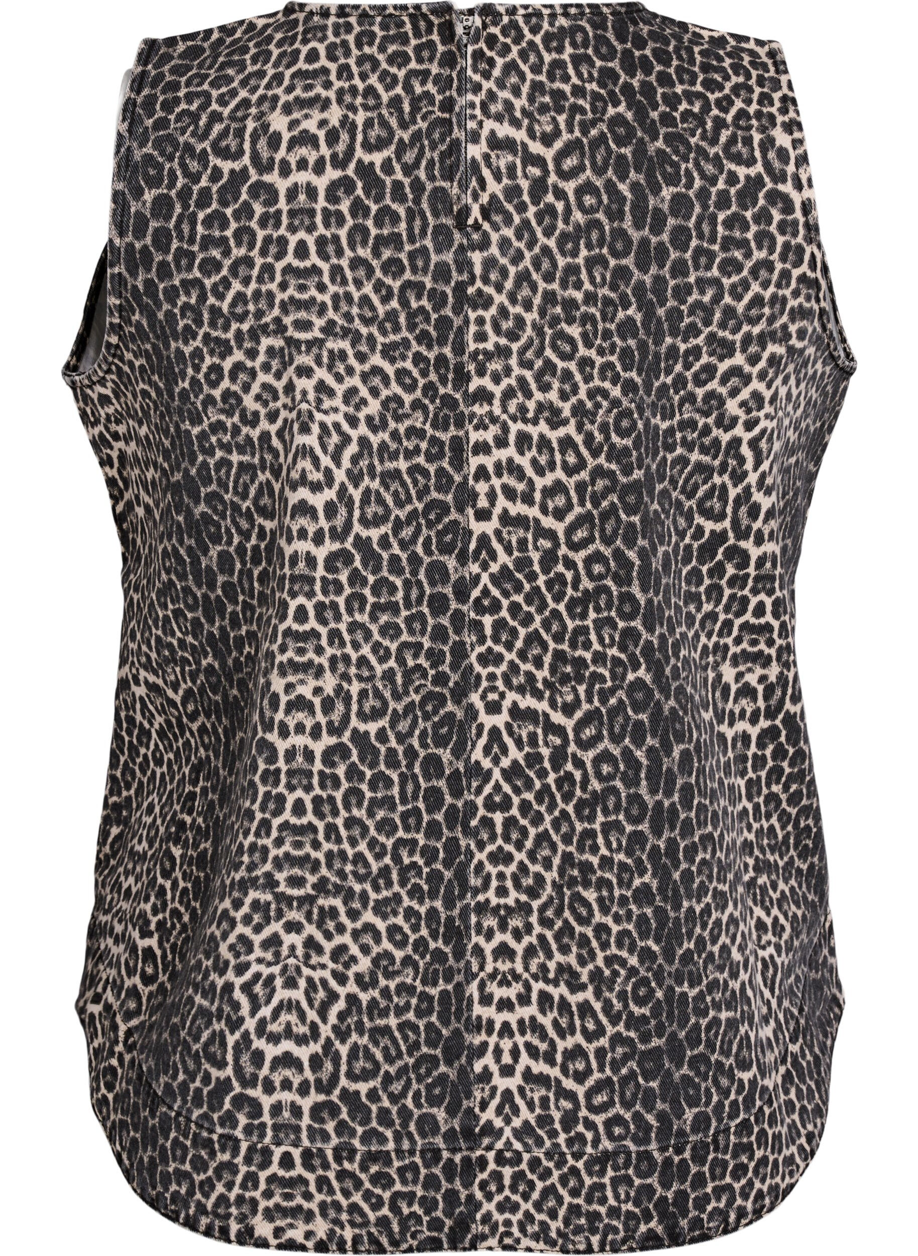 Zizzi Jeans-Top mit Leopardenmuster ohne &Auml;rmel, Braun, Packshot image number 1