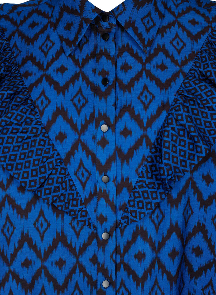 Chemise longue en viscose avec imprimé et volants, True blue w. Black, Packshot image number 2