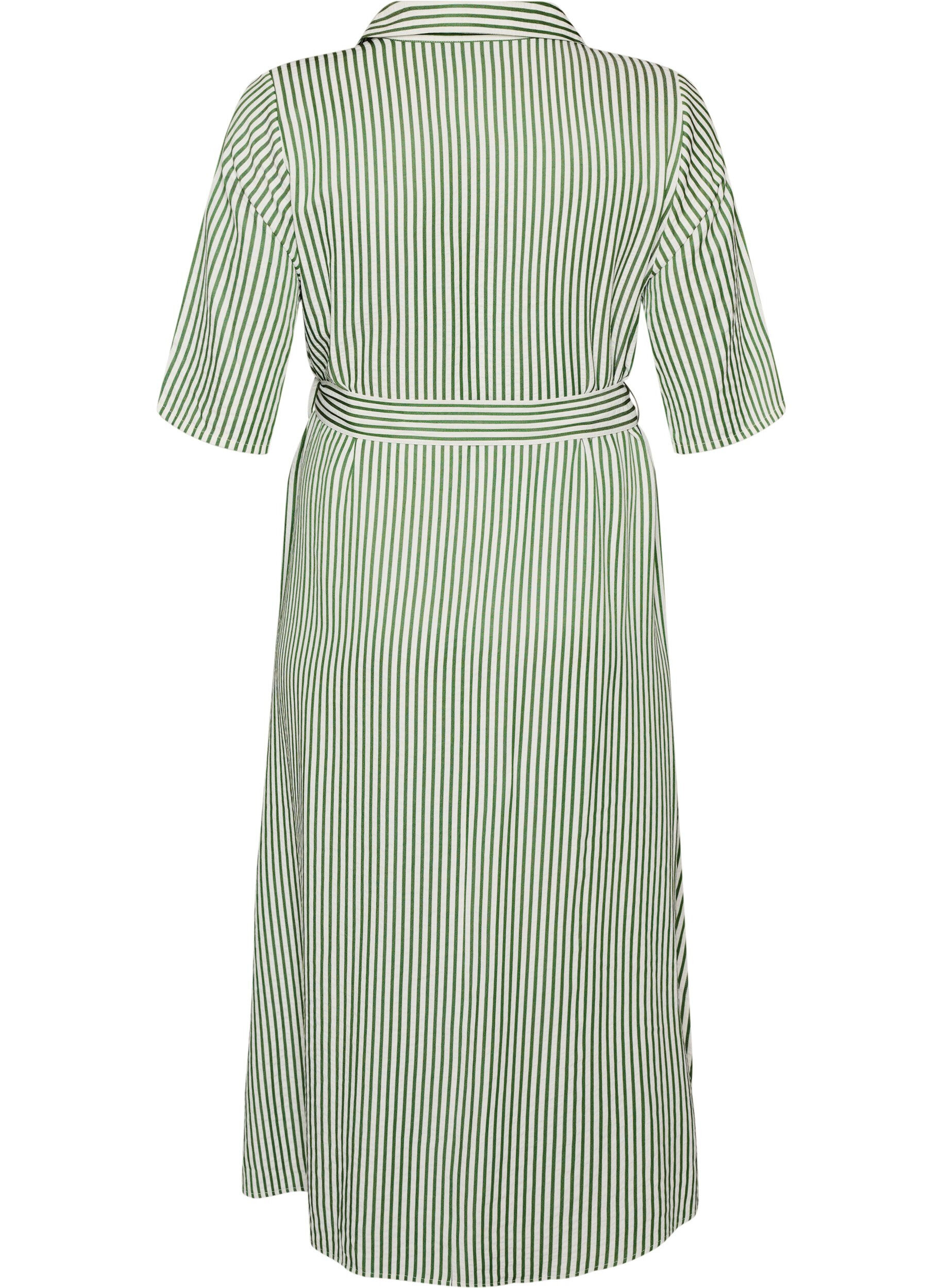 ZizziKn&ouml;chellanges Hemdblusenkleid mit Bindeg&uuml;rtel und Streifen, Gr&uuml;n, Packshot image number 1