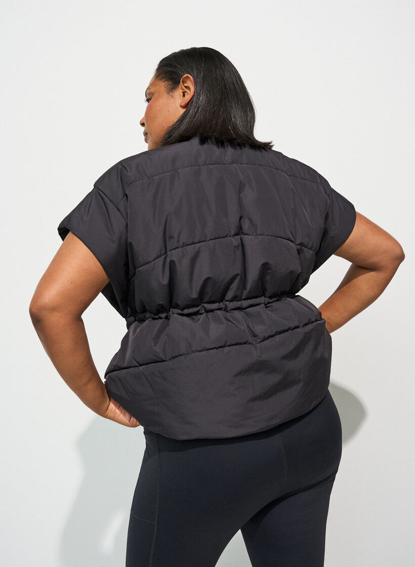Doudoune sans manches avec taille ajustable, Noir, Model image number 2