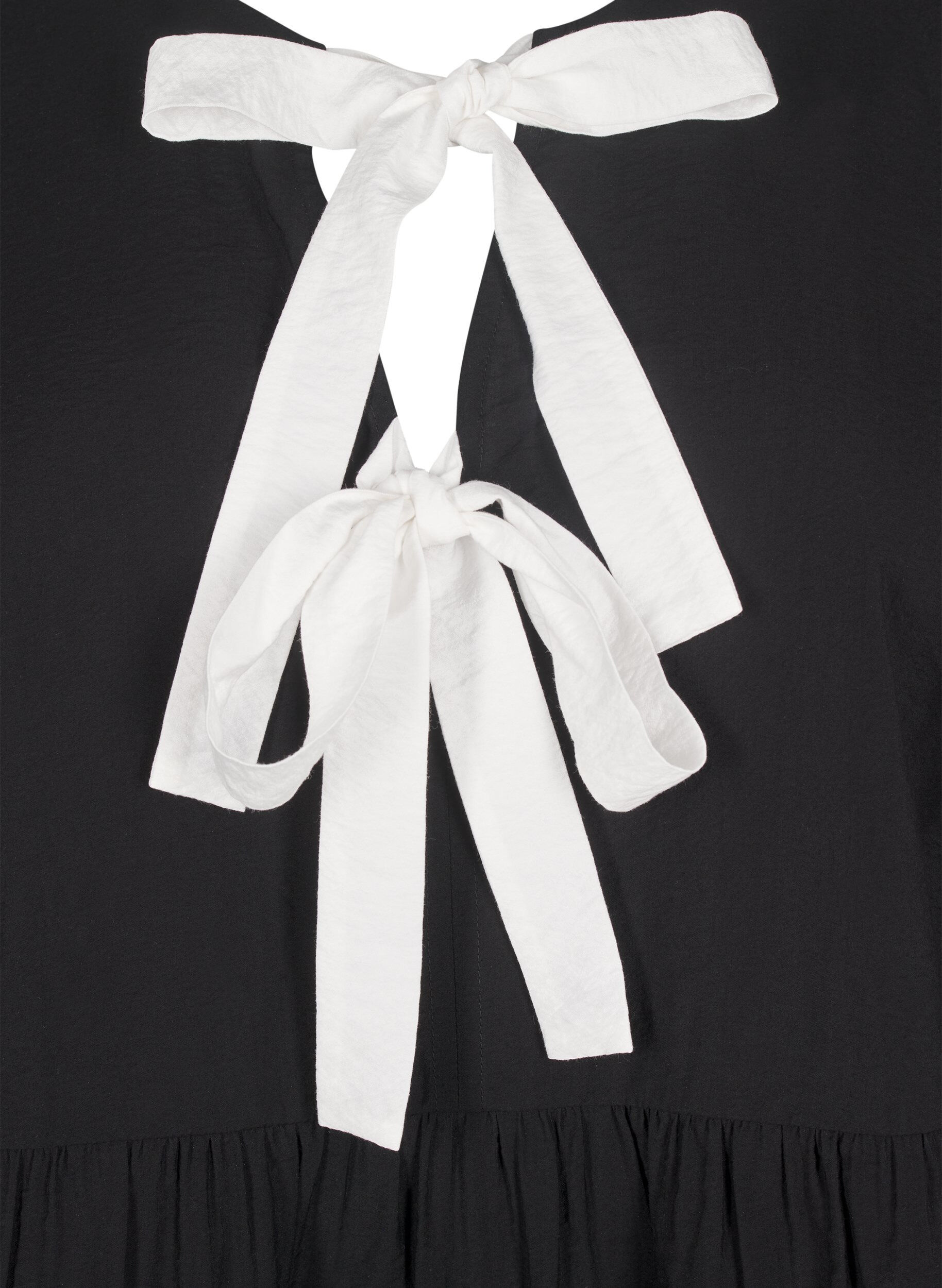 Zizzi Bluse aus Viskose mit Schleifen und langen &Auml;rmeln, Black White Bow, Packshot image number 2