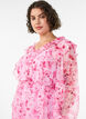 Gebl&uuml;mtes Kleid aus Chiffon mit R&uuml;schen und langen &Auml;rmeln, Pink, Model image number 2