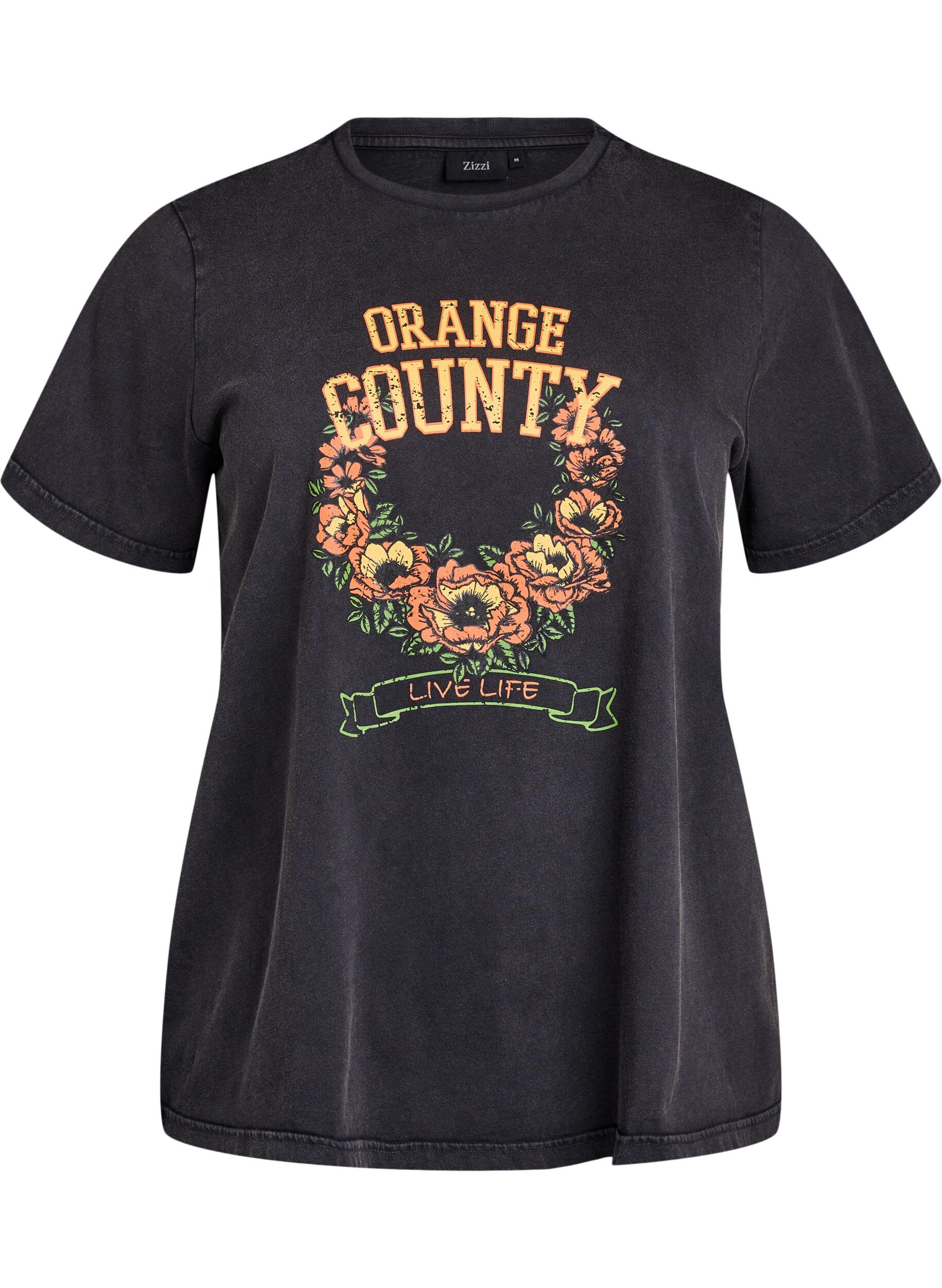 Zizzi T-Shirt aus Bio-Baumwolle mit coolem Print, Grau, Packshot image number 0