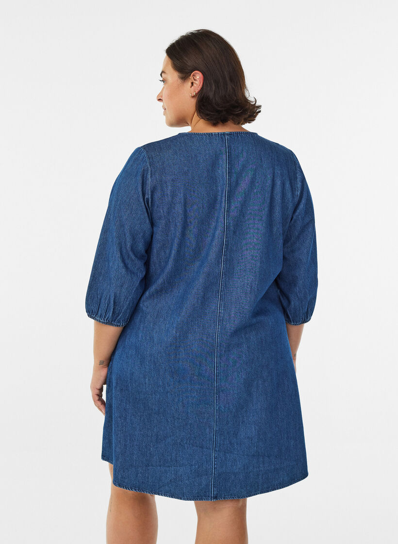 Robe courte en jean avec manches 3/4, Bleu, Model image number 2