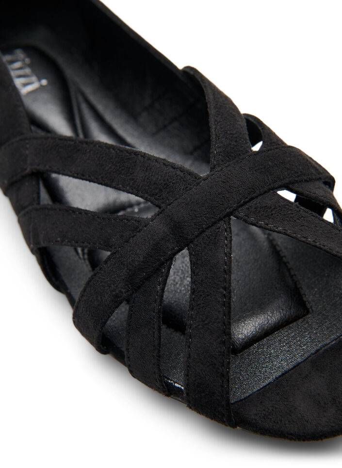 Ballerines en su&eacute;dine avec brides crois&eacute;es, Noir, Packshot image number 2