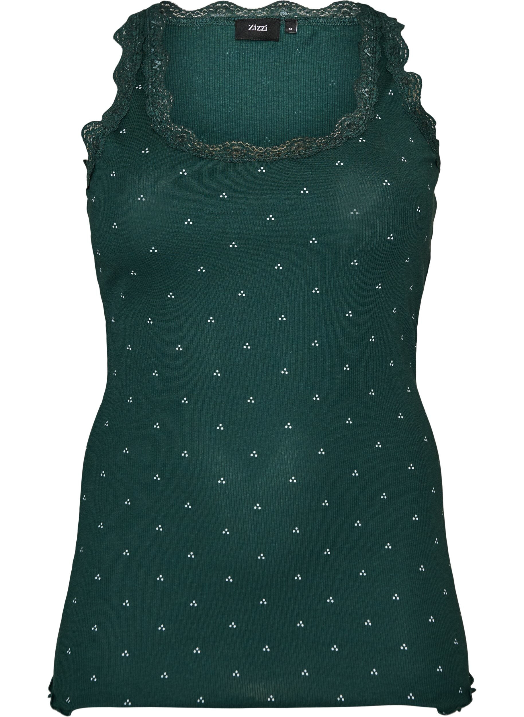 ZizziTop avec imprim&eacute; et bord en dentelle, Vert fonc&eacute;, Packshot image number 0