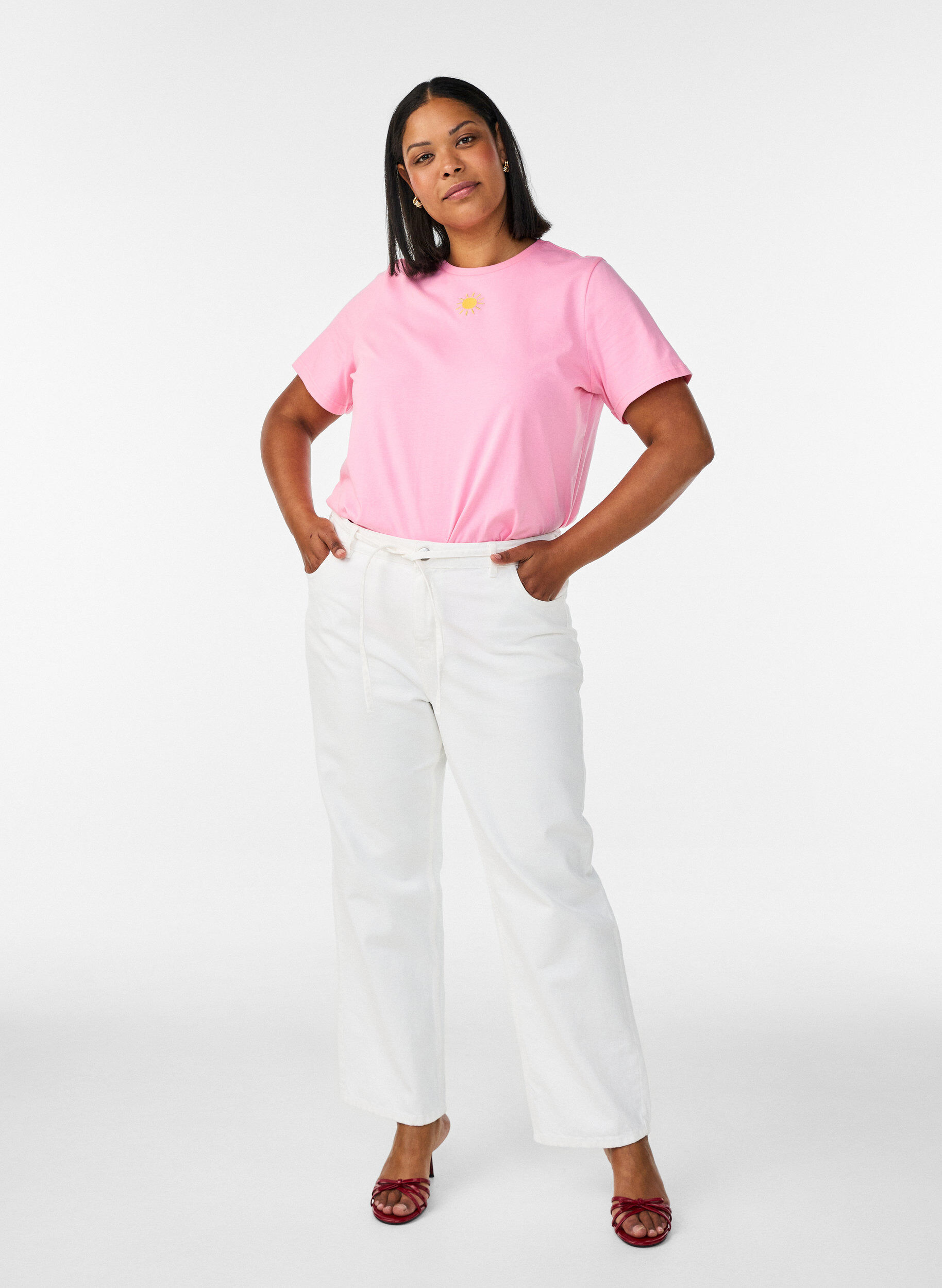 ZizziT-Shirt aus Bio-Baumwolle mit Textmotiv, Pink, Model image number 1