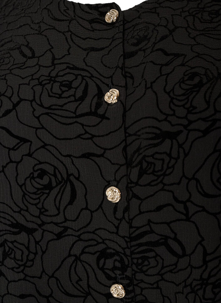 Blouse avec motif floral et manches ballon, Noir, Packshot image number 2