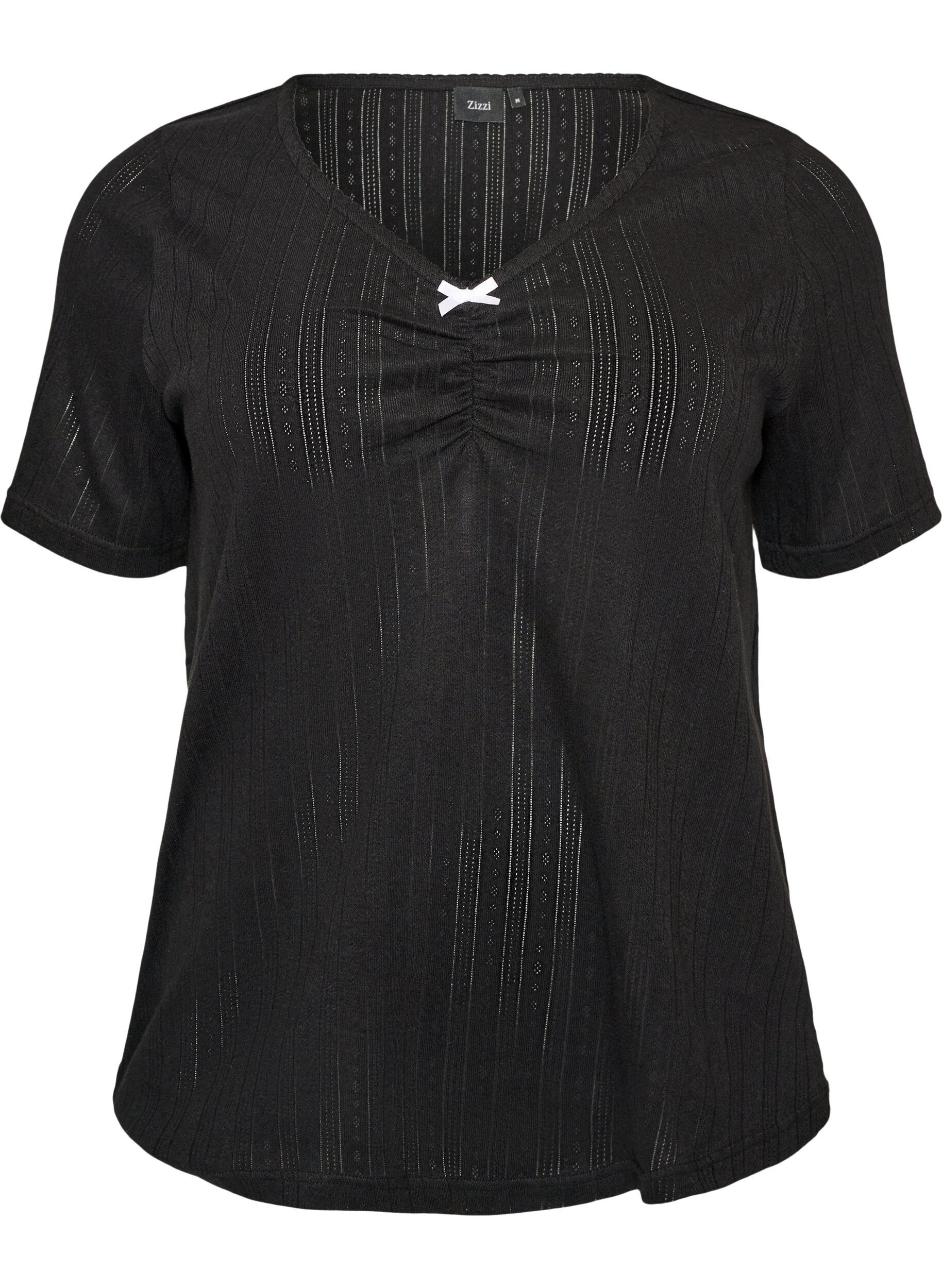 ZizziHaut de nuit en coton biologique avec broderie ajour&eacute;e, Noir, Packshot image number 0