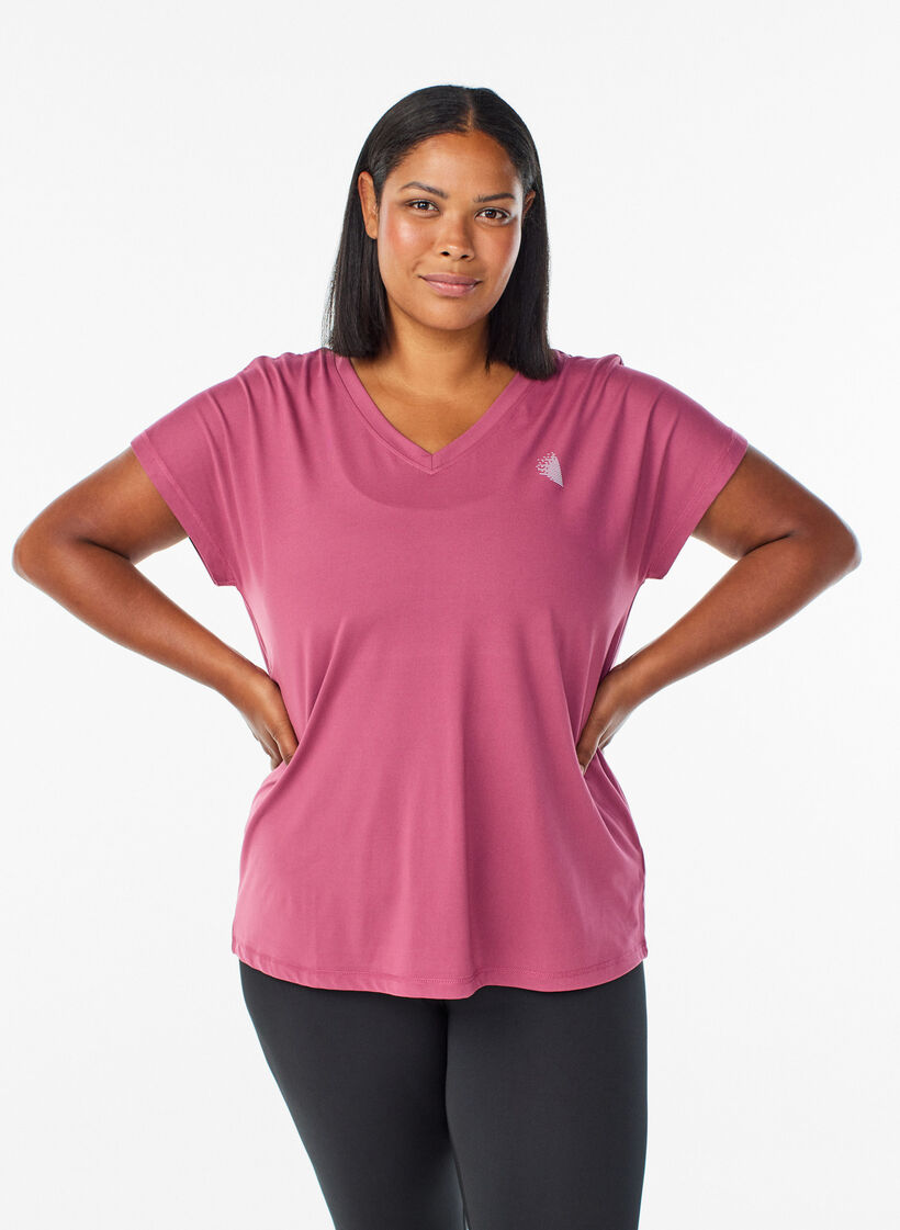 Lockeres Trainings-T-Shirt mit V-Ausschnitt, Rot, Model image number 0