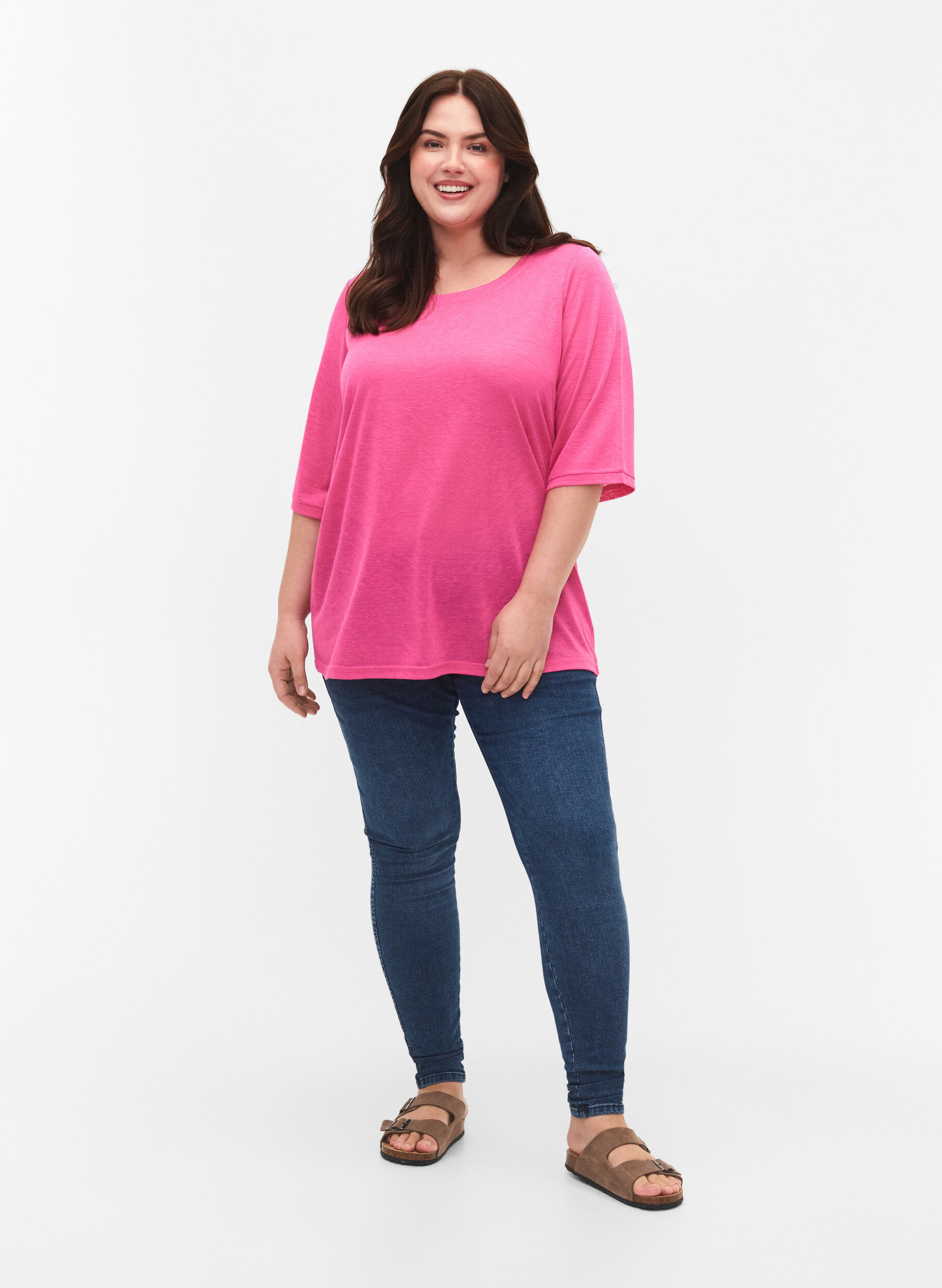Zizzi Bluse mit 3/4 &Auml;rmel, Shocking Pink, Model image number 2