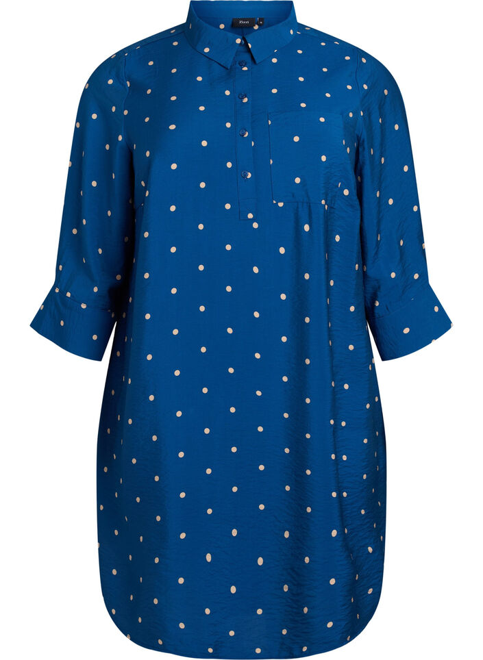 Kleid mit Kragen und Brusttasche, Blau, Packshot image number 0