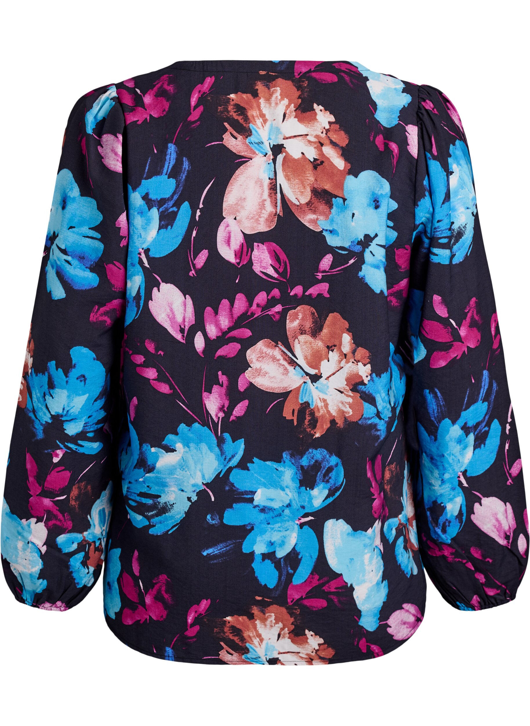 Zizzi Blouse en viscose avec imprim&eacute; floral et manches longues, Noir, Packshot image number 1