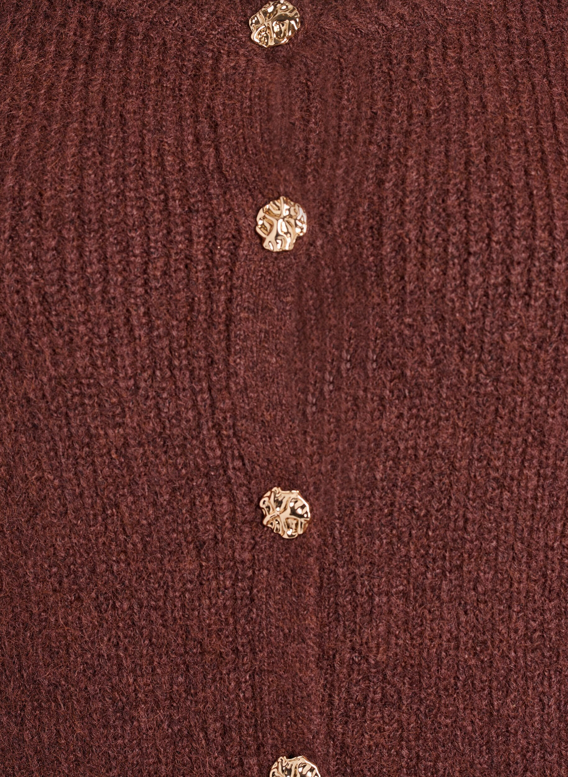 Zizzi Kurzer Cardigan mit 3/4-&Auml;rmeln und goldenen, strukturierten Kn&ouml;pfen, Braun, Packshot image number 2